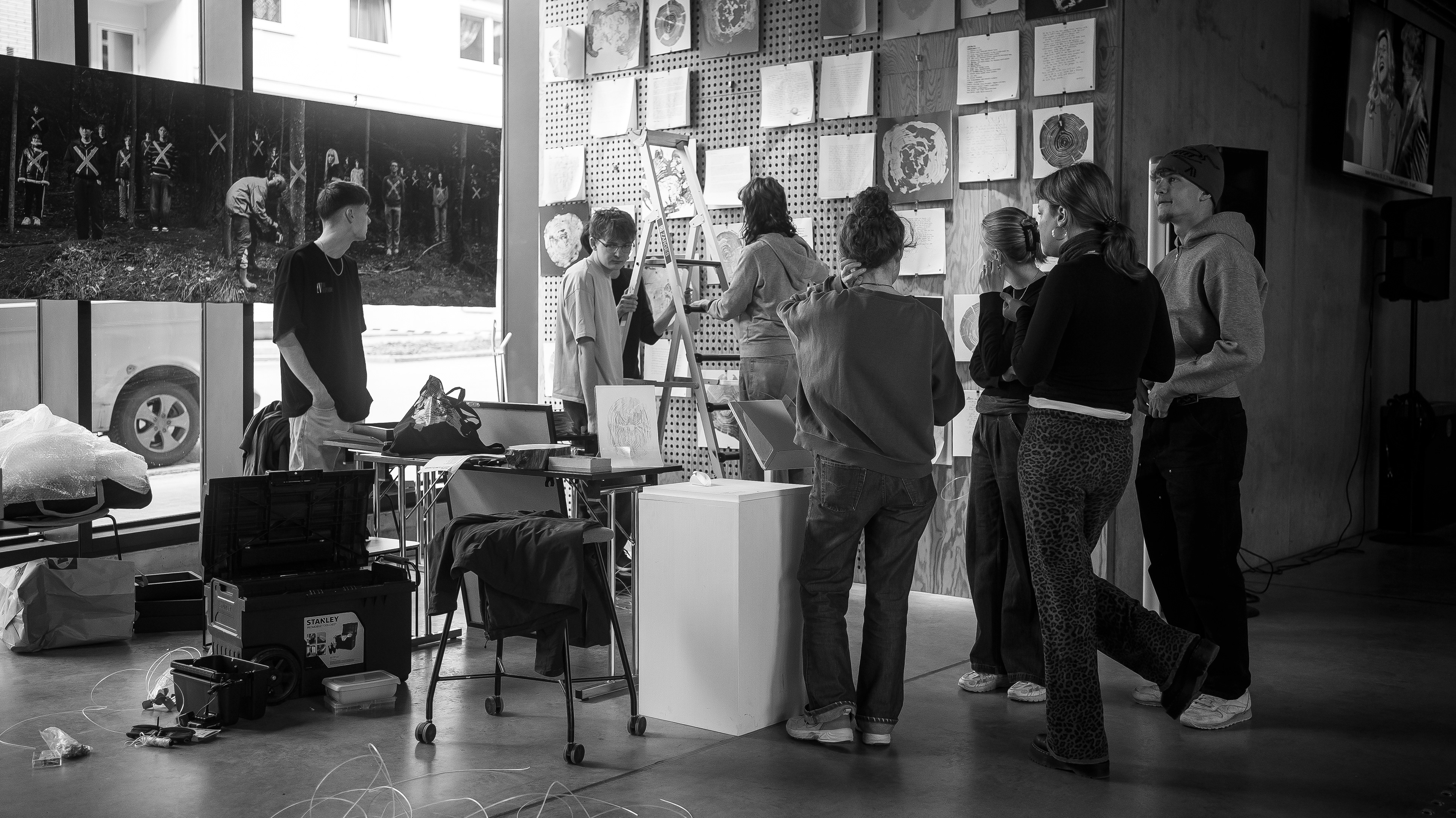 Pupils working on the exhibition