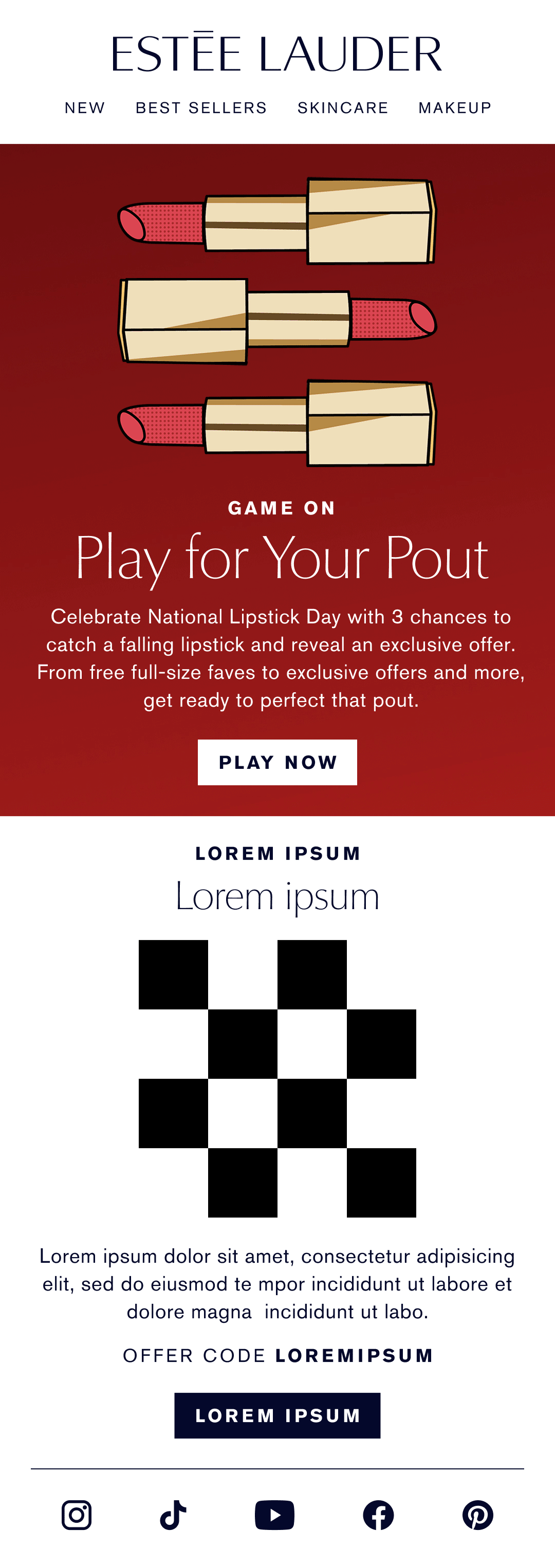 Email for National Lipstick Day - featuring my illustrated animation, Adobe Illustrator and Photoshop (1080 × 3051 px)