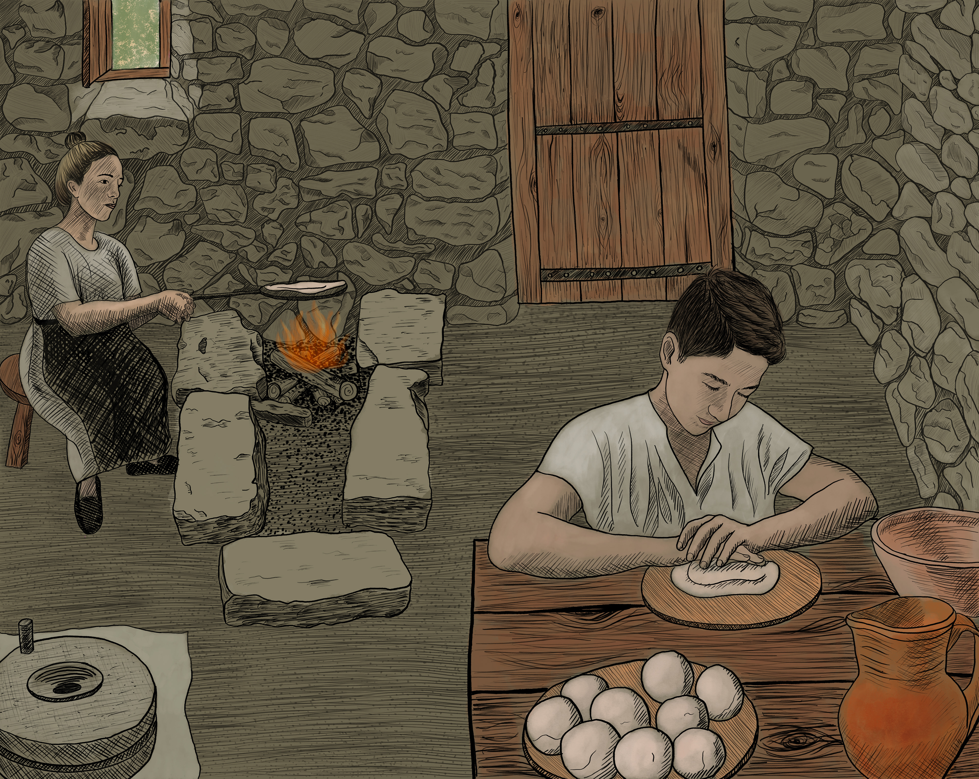 Ilustración Arqueológica de una Panadería en Portilla (Archeological Illustration of a Bakery in Portilla), Adobe Photoshop (373 x 297 mm)