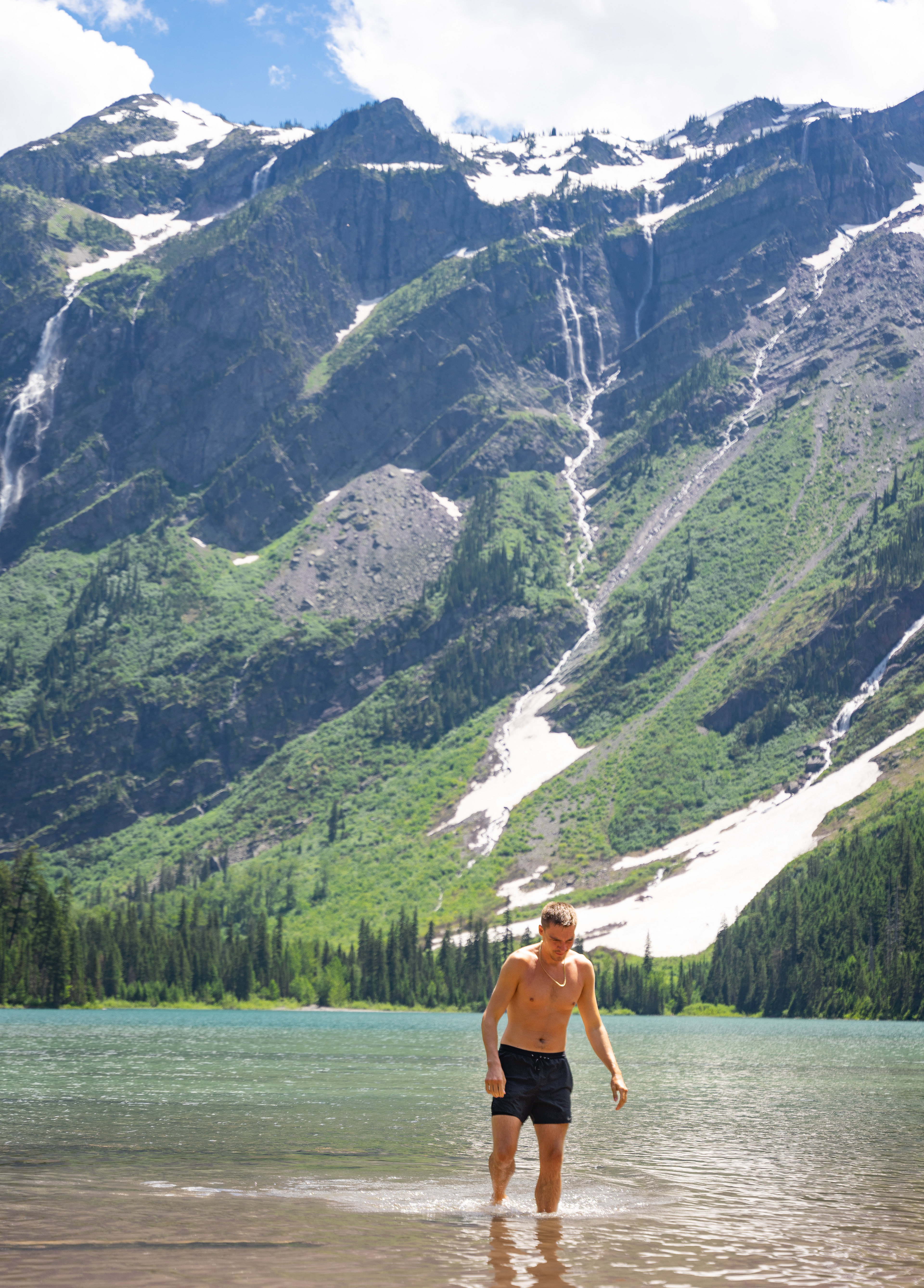 Quick Dip into Avalanche Lake in Glacier National Park