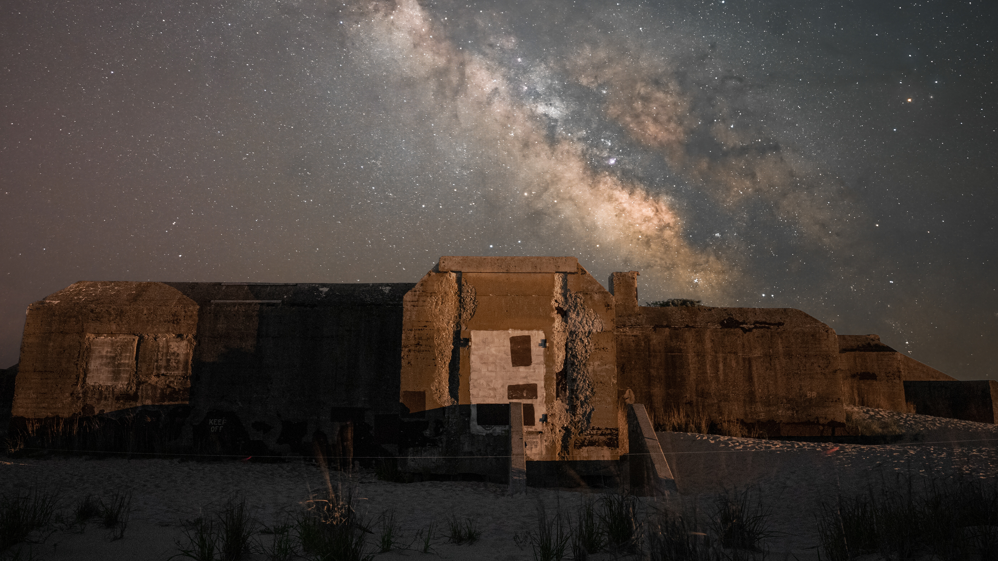 An old WWII bunker in Cape May Point, NJ; under the night sky