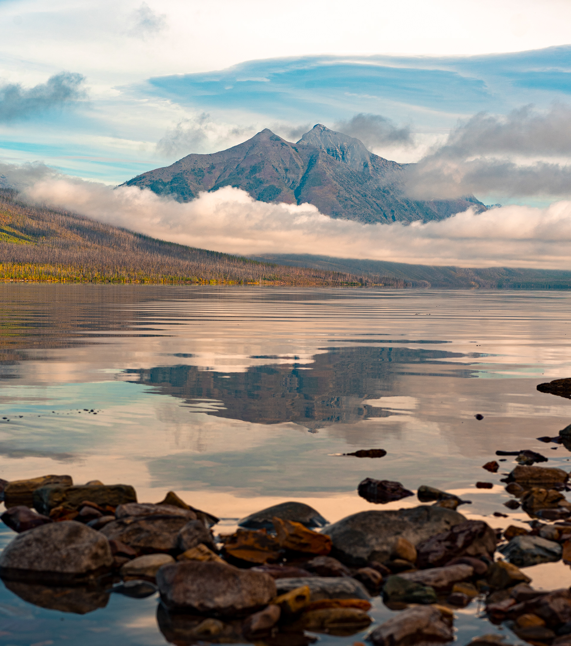 Fine light and low lying clouds, produces creativity. Glacier National Park