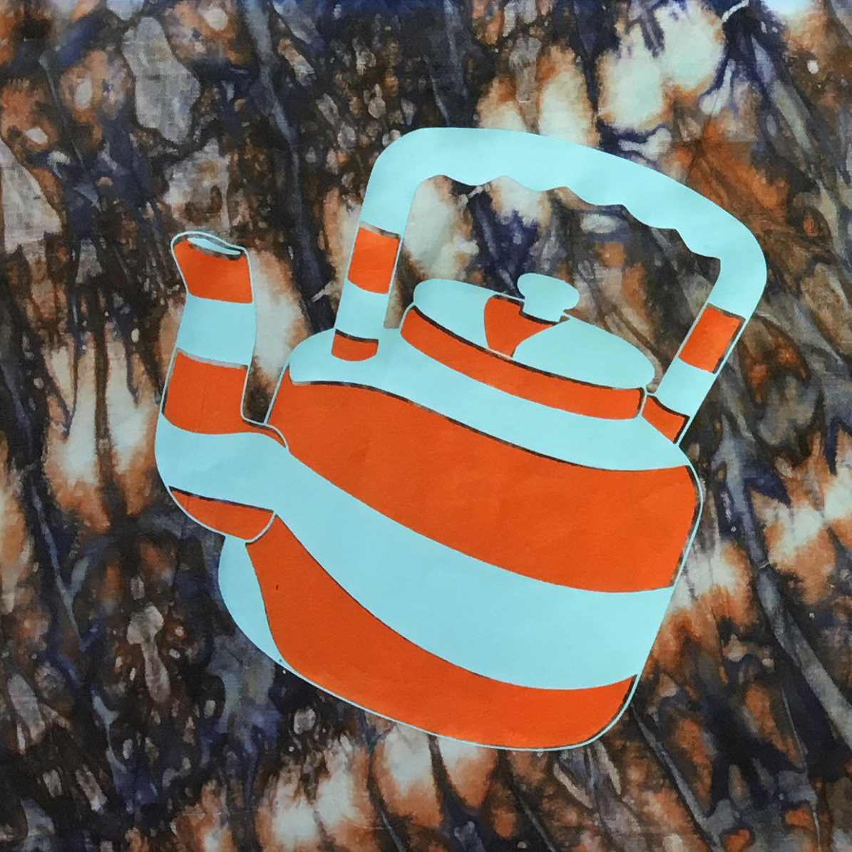 Kettle #4 Vinyltarykk på tekstil 20x20 cm