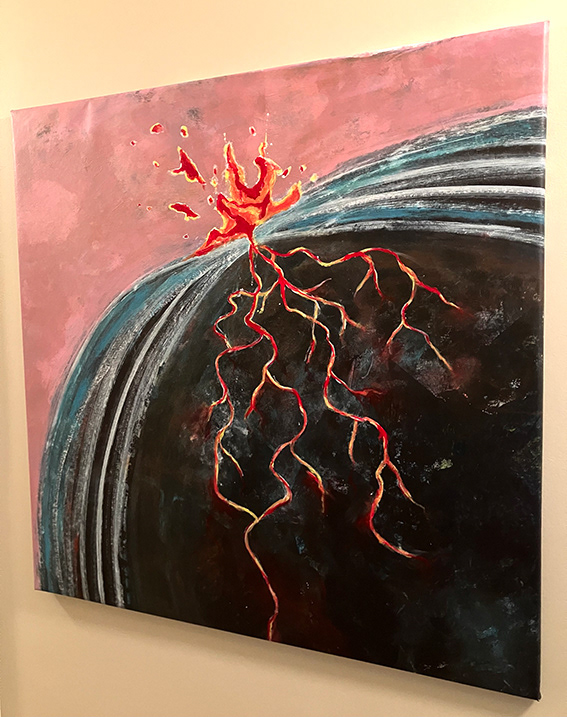 Ild, akryl på lerret 90x90 cm