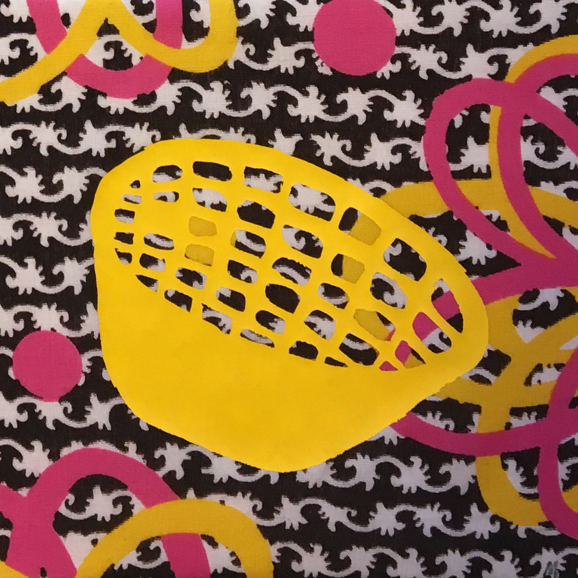 Basket #1  Vinyltarykk på tekstil 20x20 cm 