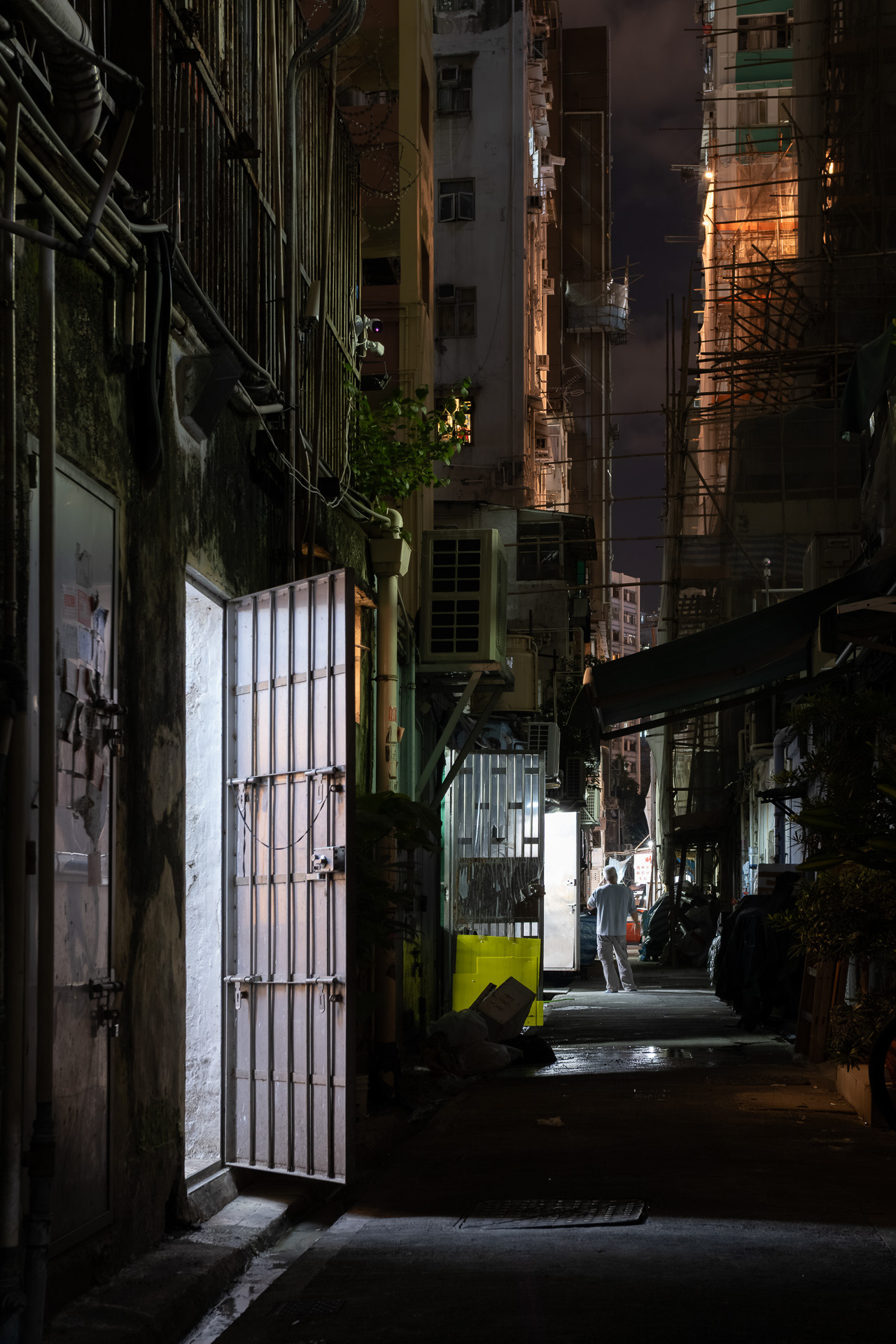 Hong Kong Night Alley in vertical view (color photo)