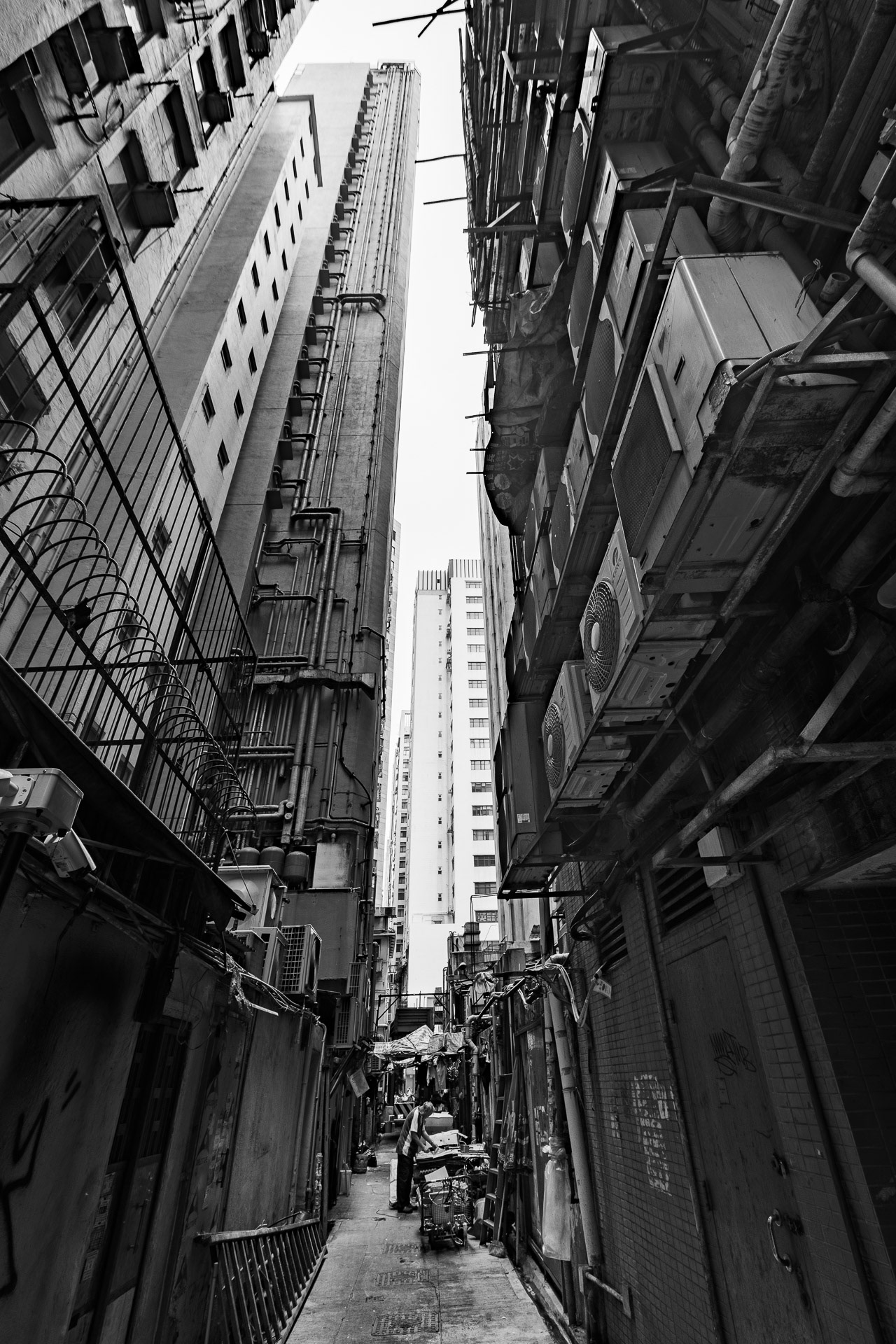 Black and white alleyways photos in Causeway Bay, Hong Kong