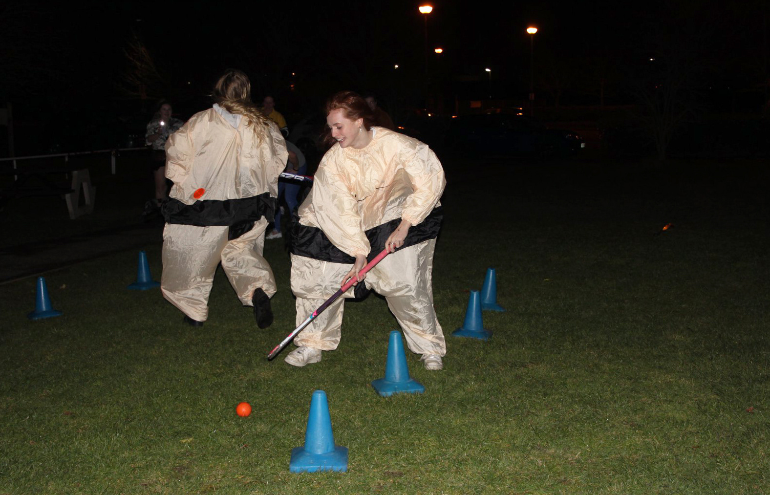 Ladies' 2s Catherine Brant in sumo suit action during the last AHC club social before COVID