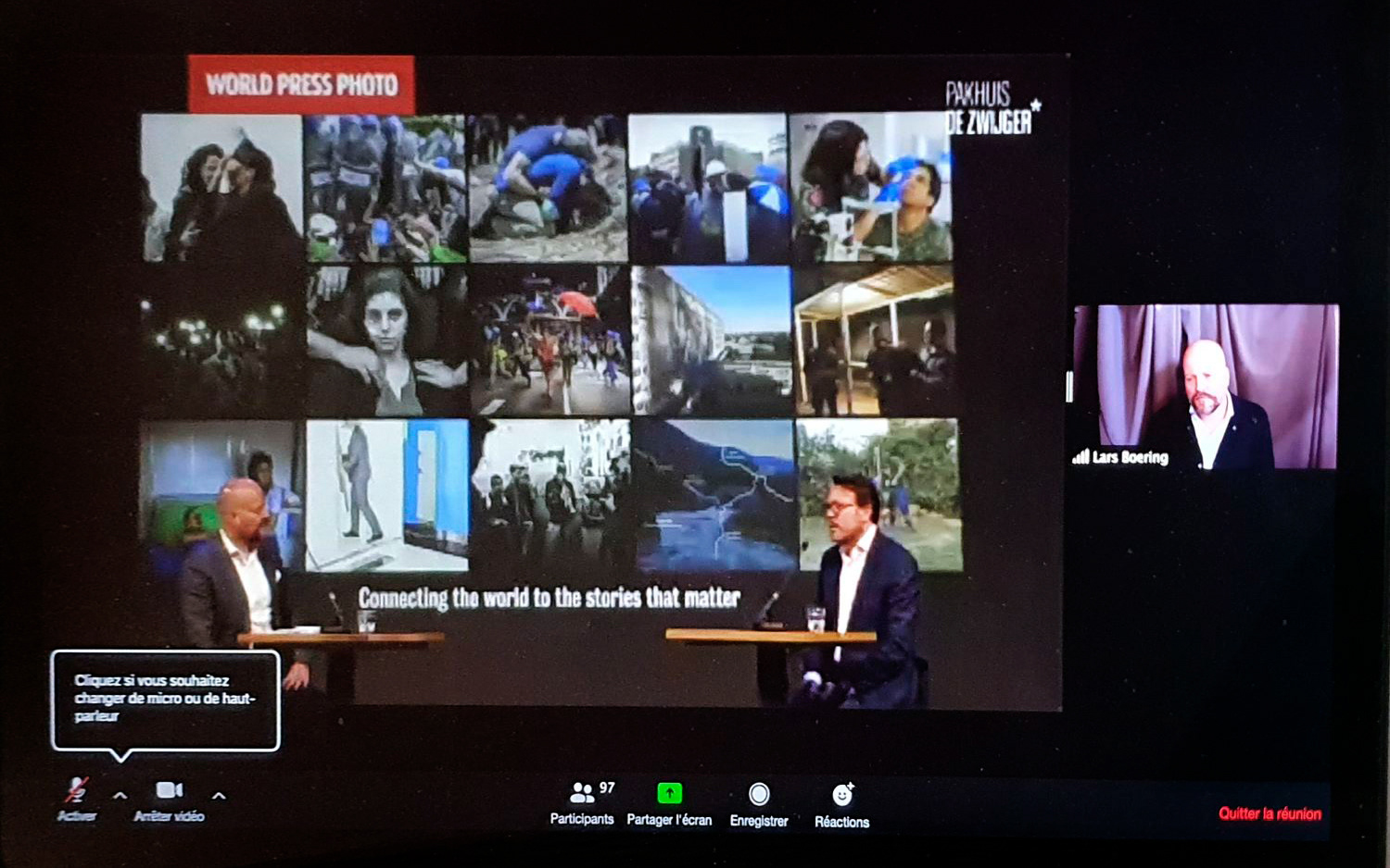 His Royal Highness Prince Constantijn of the Netherlands who has been the patron of the World Press Photo Foundation since 2008, during an interview with Lars Boering, managing director of the World Press Photo Foundation.