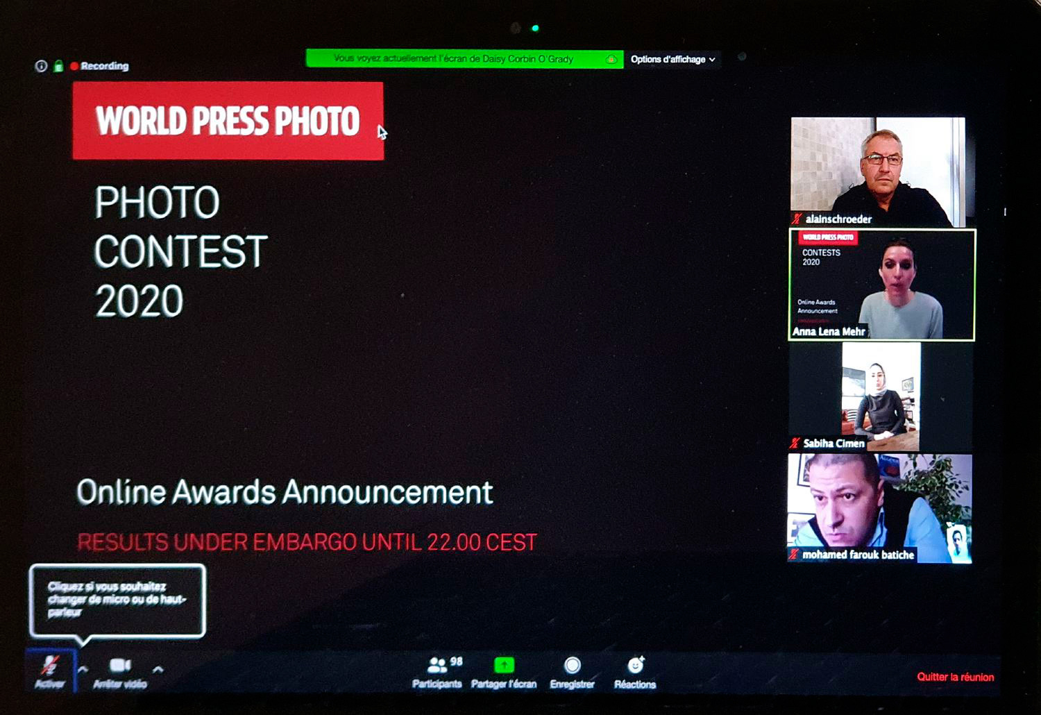 Online Awards through Zoom