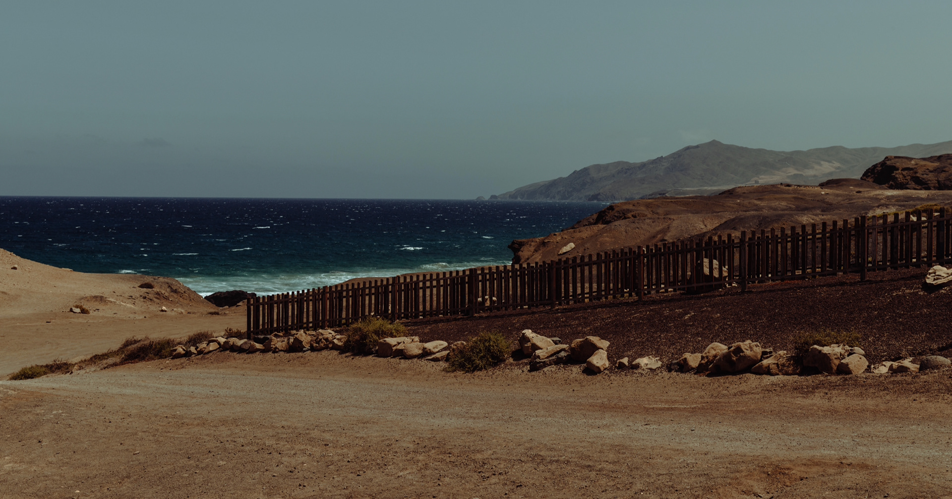 A black sand beach on the coast of Fuerteventura