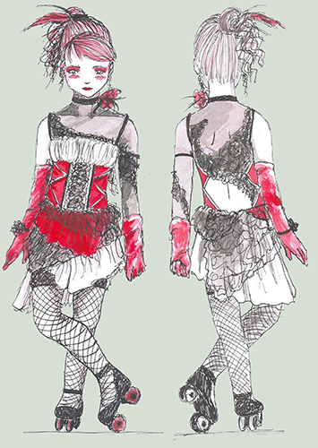 Costume design for a roller skating girl