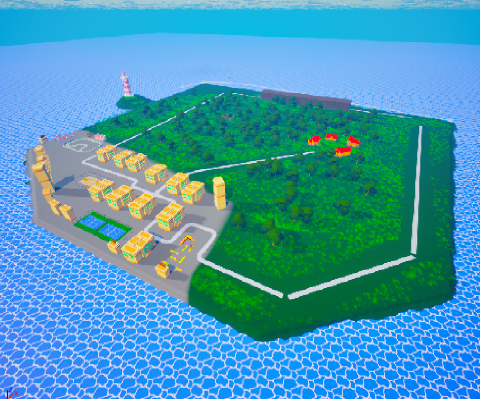Version 1: Detailed Island but it is a little flat and unnatural. The player spends more time flying left and right than up and down