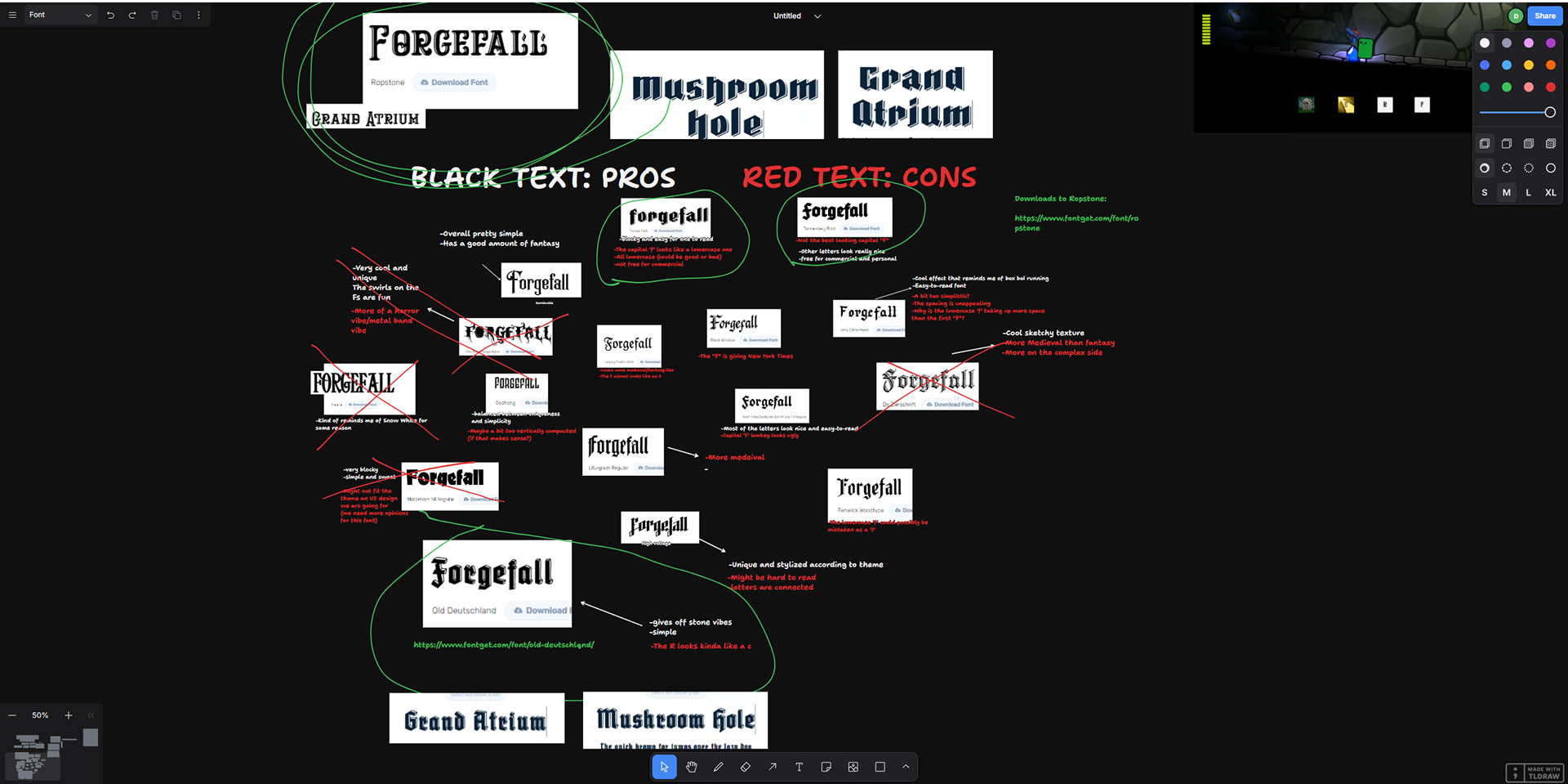 Working with the interns to pick a font for the game's title screen