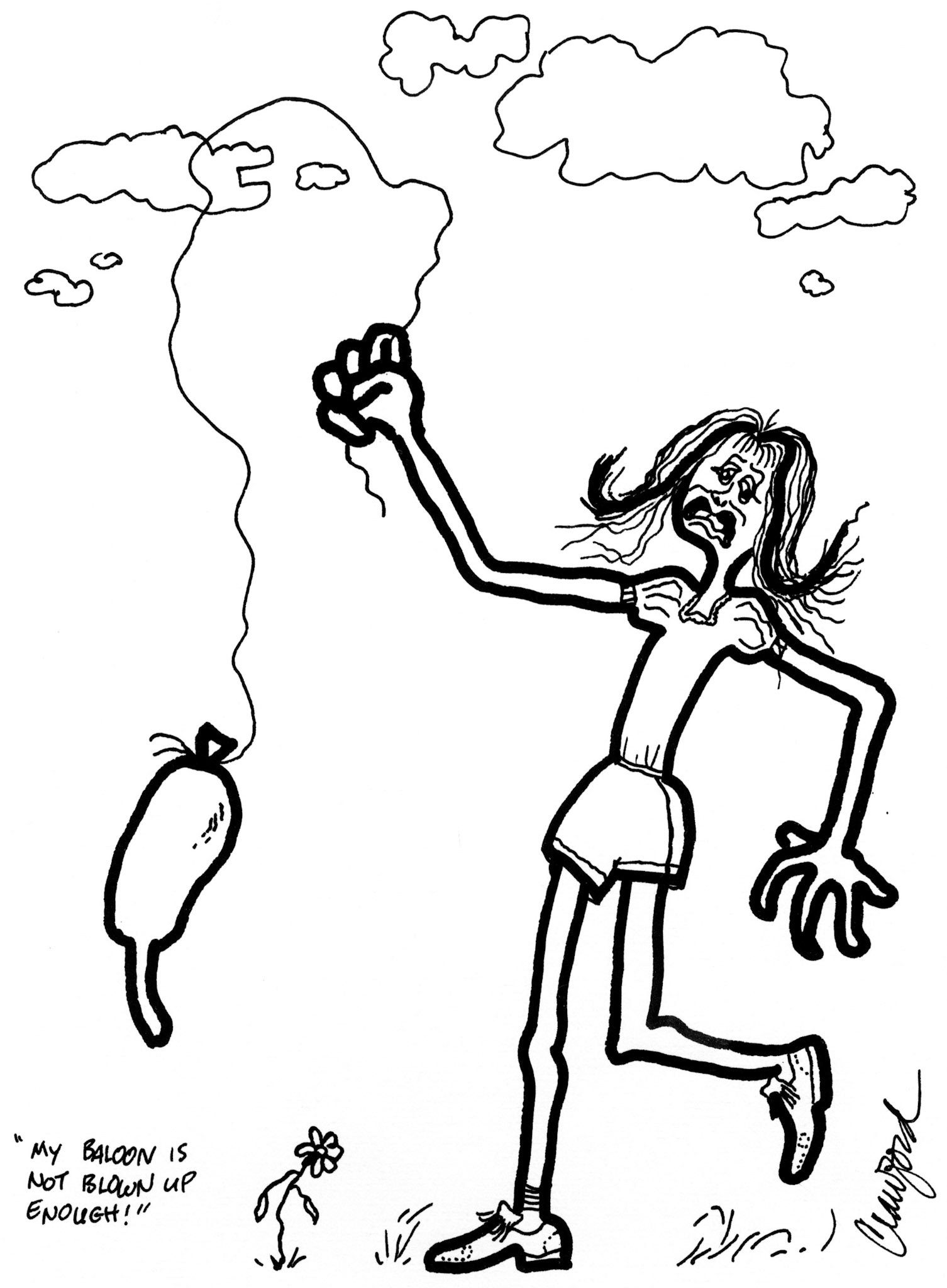 My Baloon Is Not Blown Up Enough; Pen and ink drawing