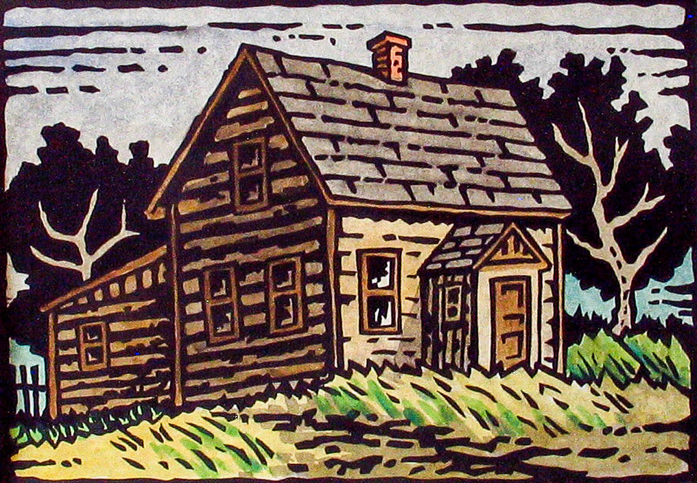 Homestead House; 7 x 9 inches; Hand-colored relief print; Edition of 20