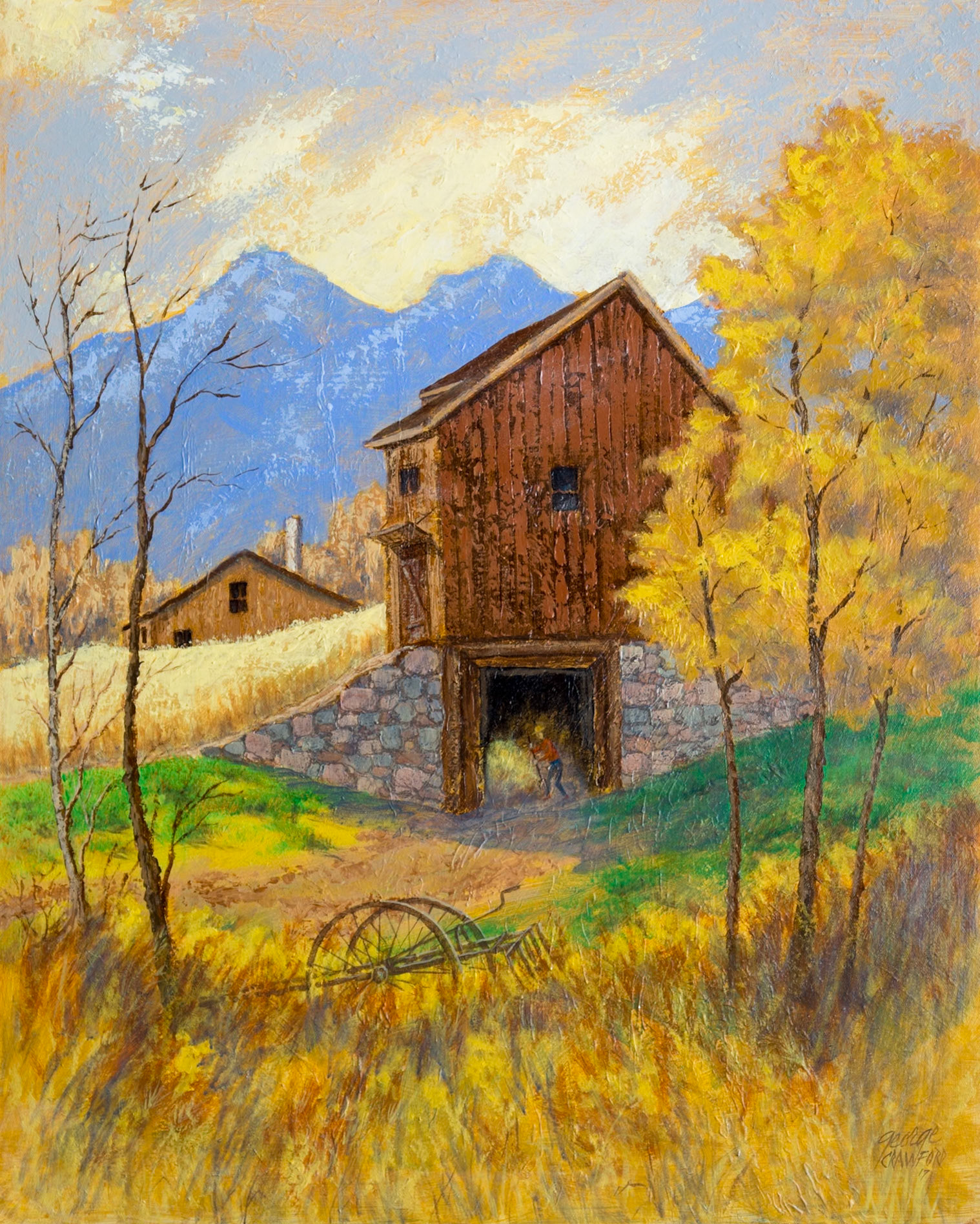 Autumn Chores; Acrylic on canvas; 30  x 24  inches; © 2017