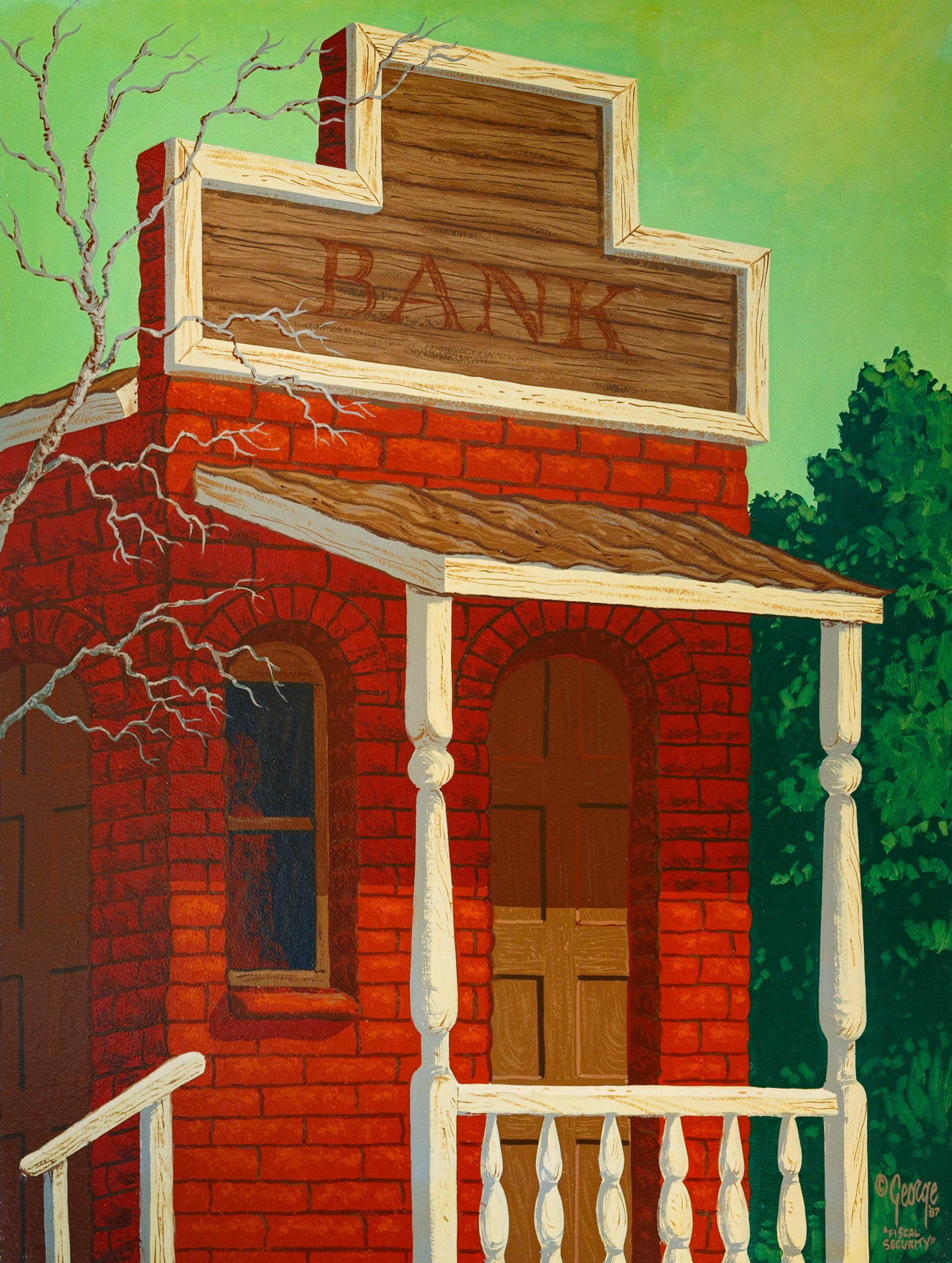 Fiscal Security; Enamel on panel; 32 x 24 inches; © 1987