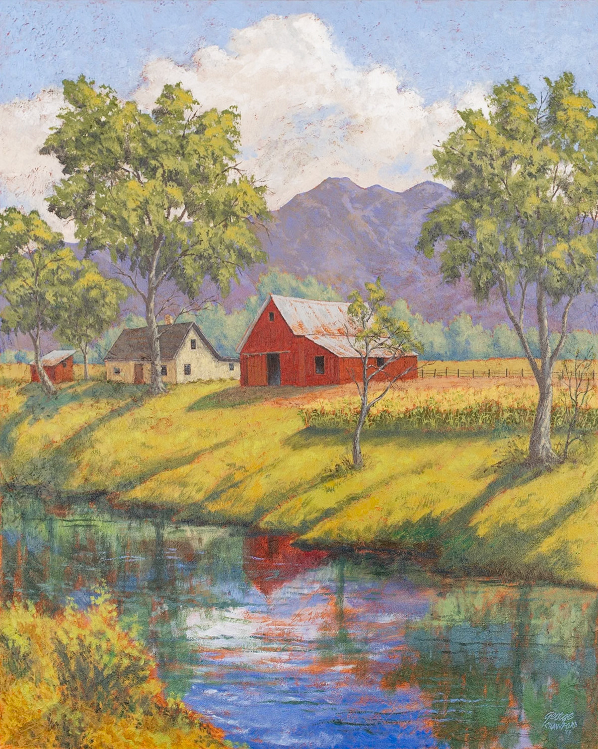 Riverside Farm; Acrylic on Canvas; 30  x 24  inches; © 2019