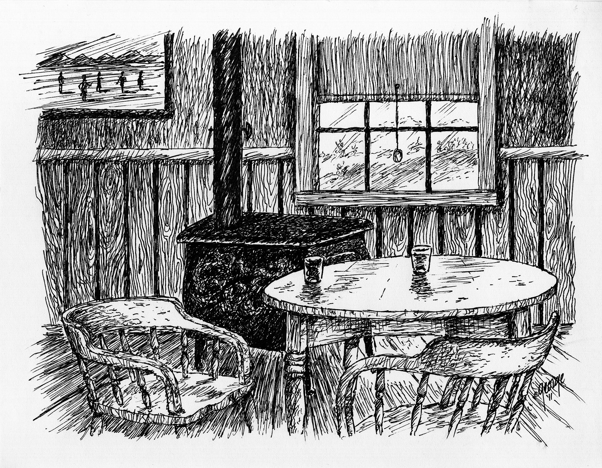 Conviviality; Pen and ink drawing; © 2011