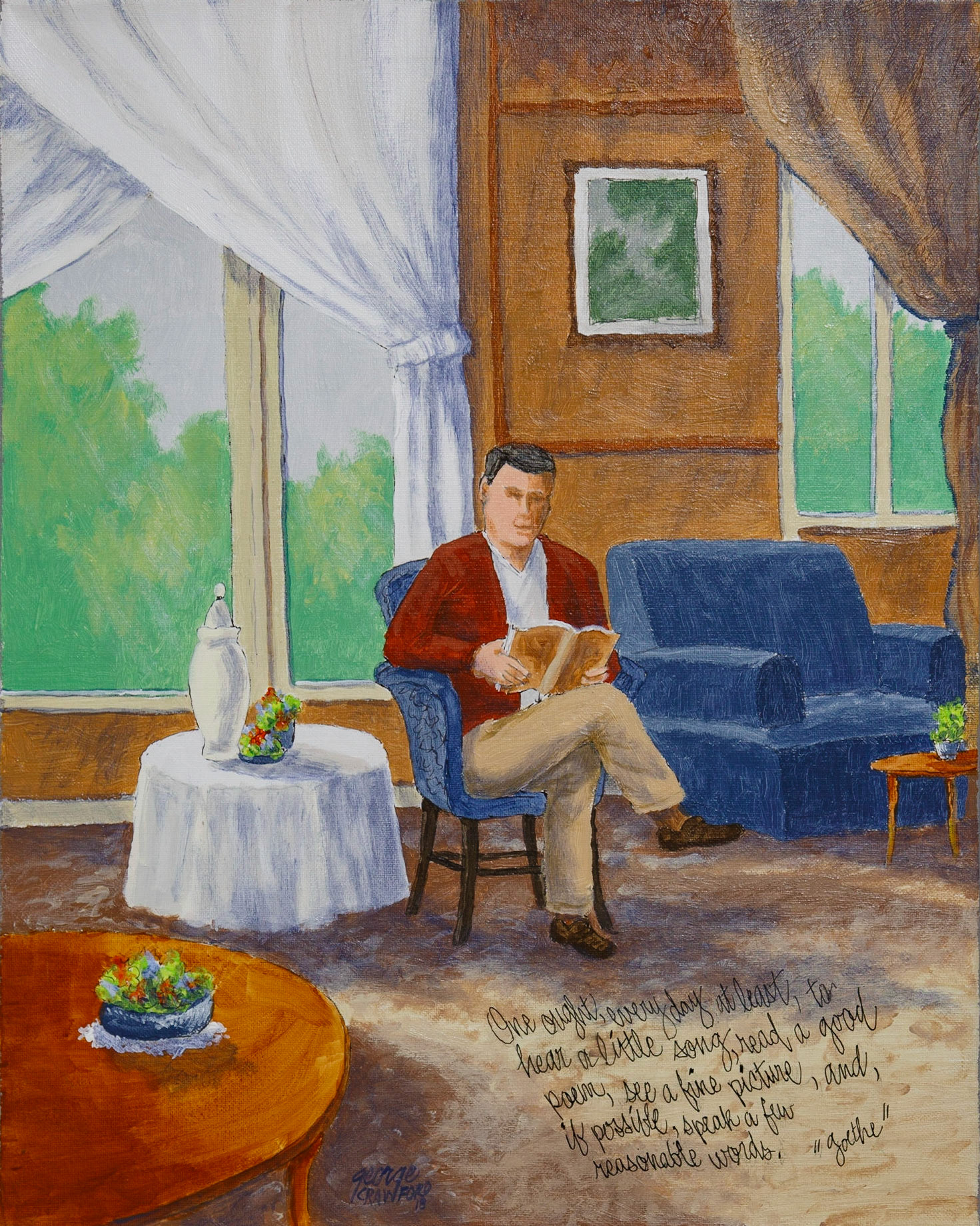 Reading Goethe; Acrylic on Canvas; 20 x 16 inches; © 2018