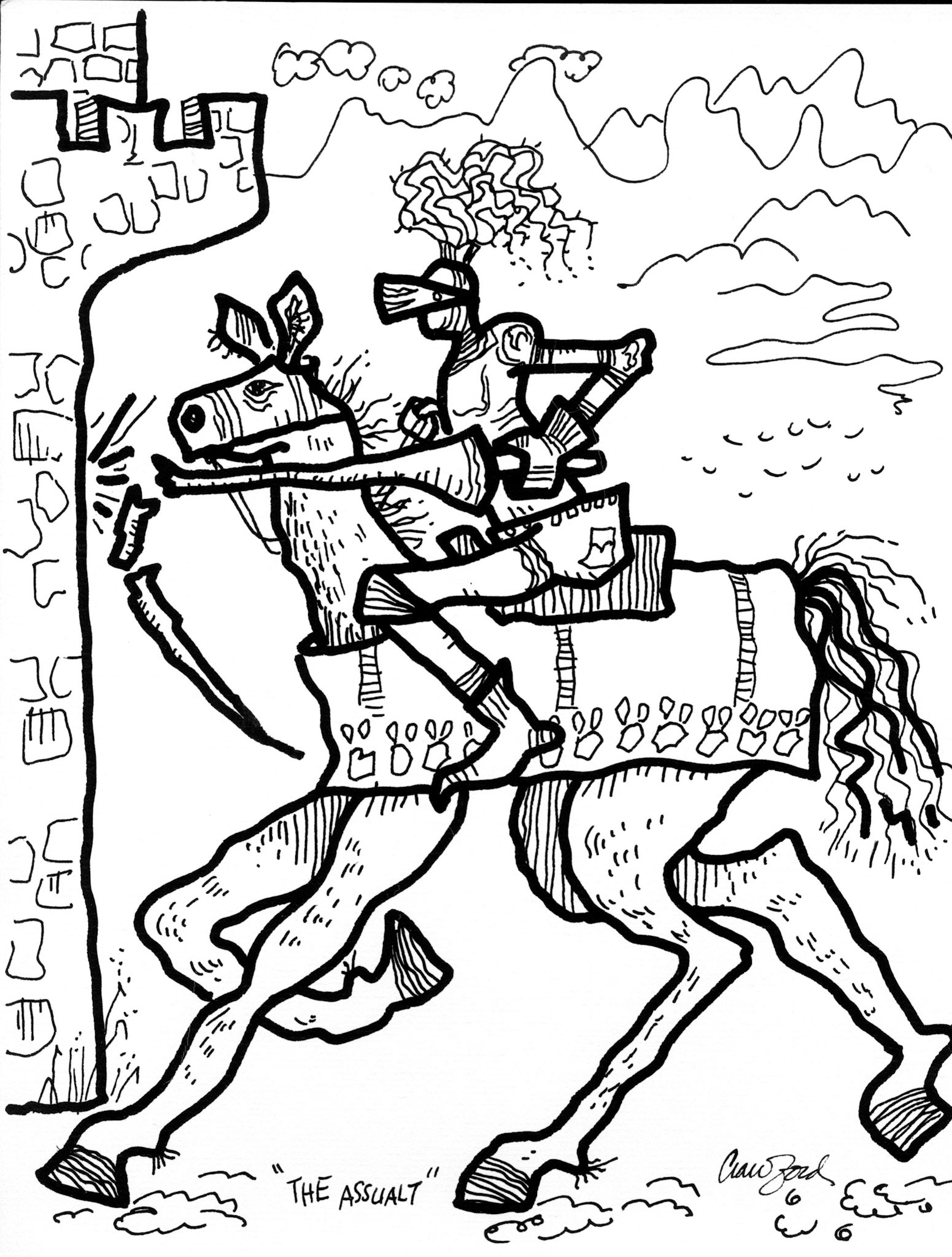 The Assualt; Pen and ink drawing