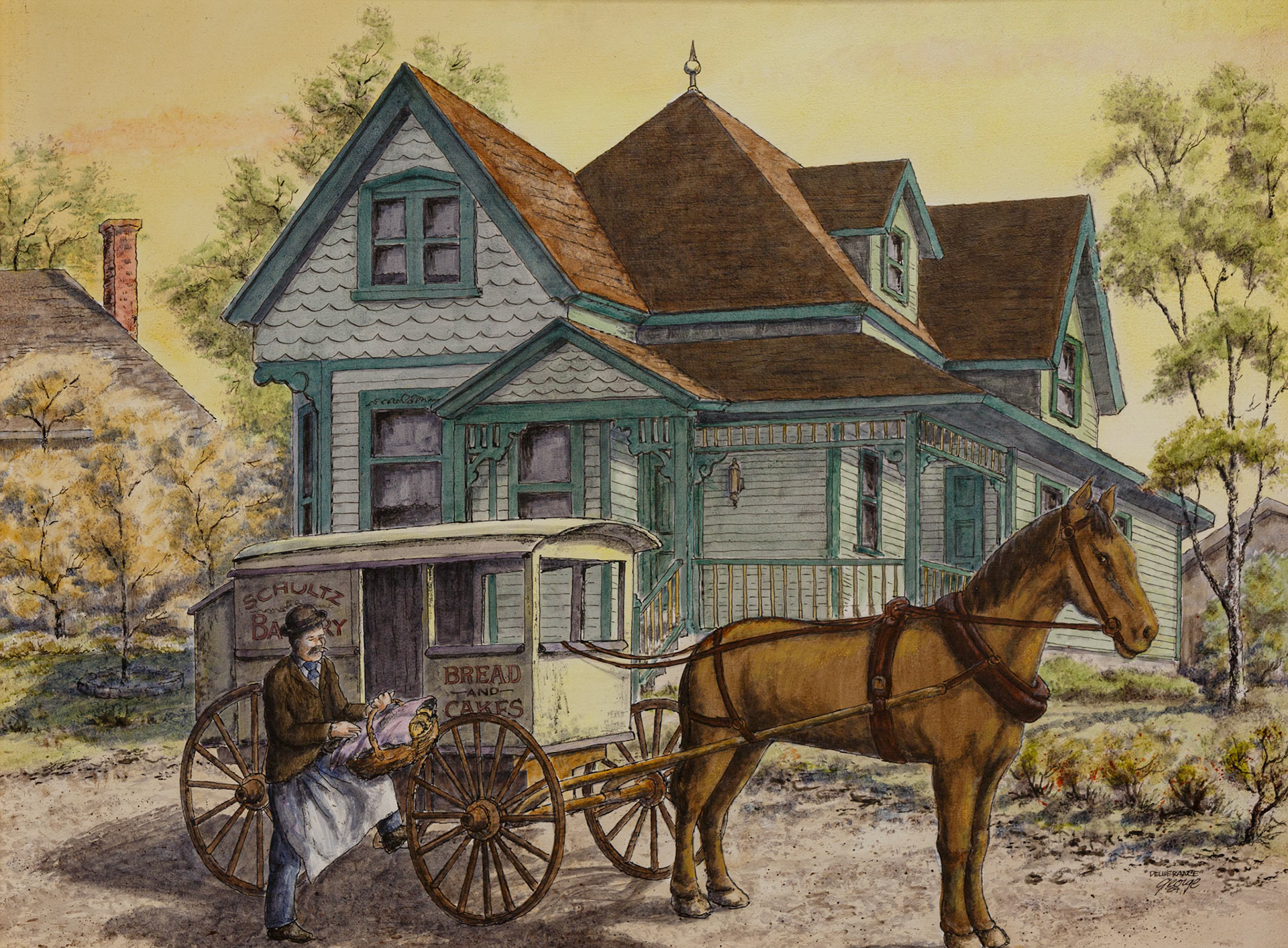 Morning Delivery or Deliverance; Acrylic on panel in bown painted wood frame; 24 x 32 inches; © 2004