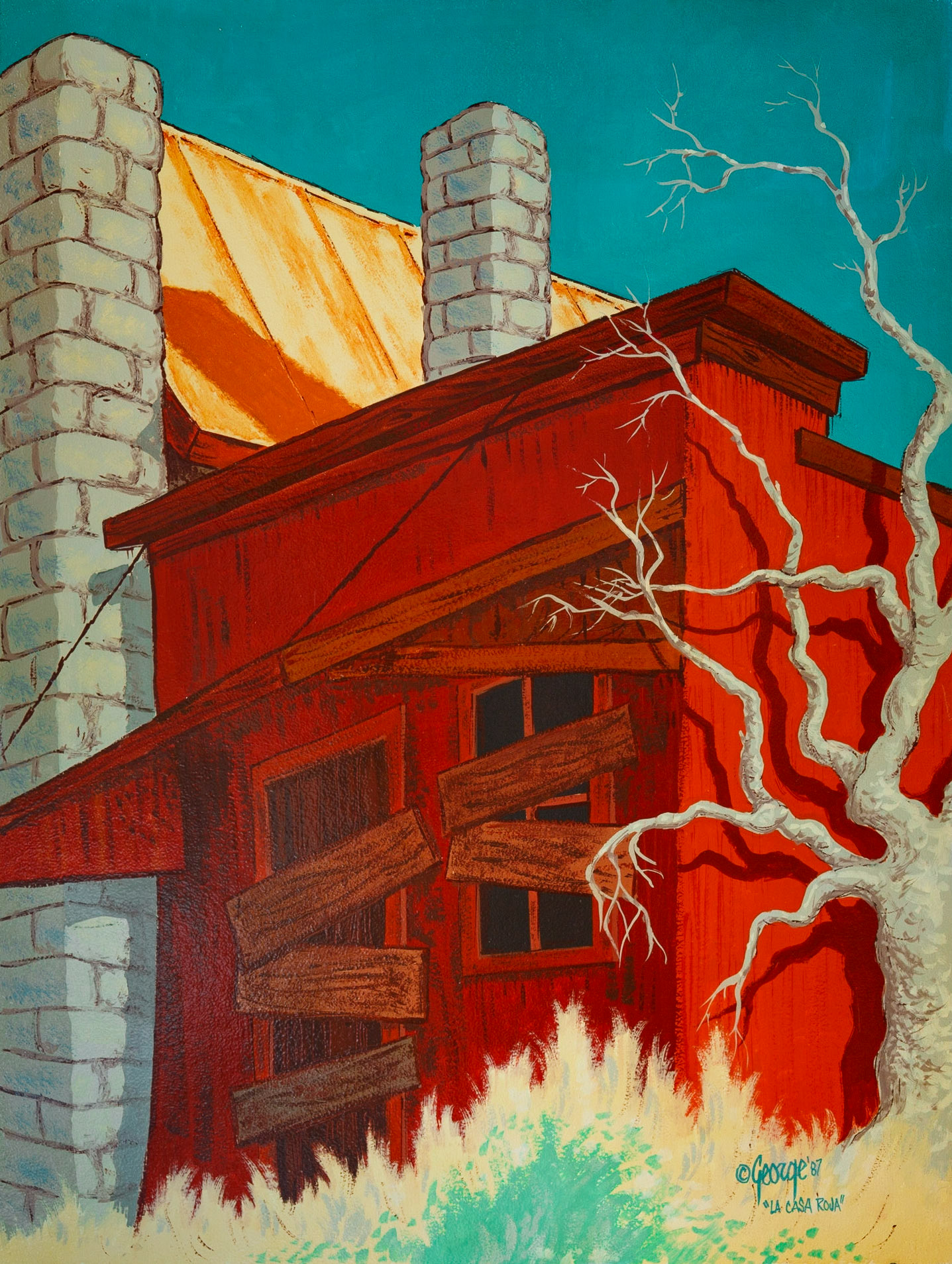 La Casa Roja; Enamel on panel; 32 x 24 inches; © 1987