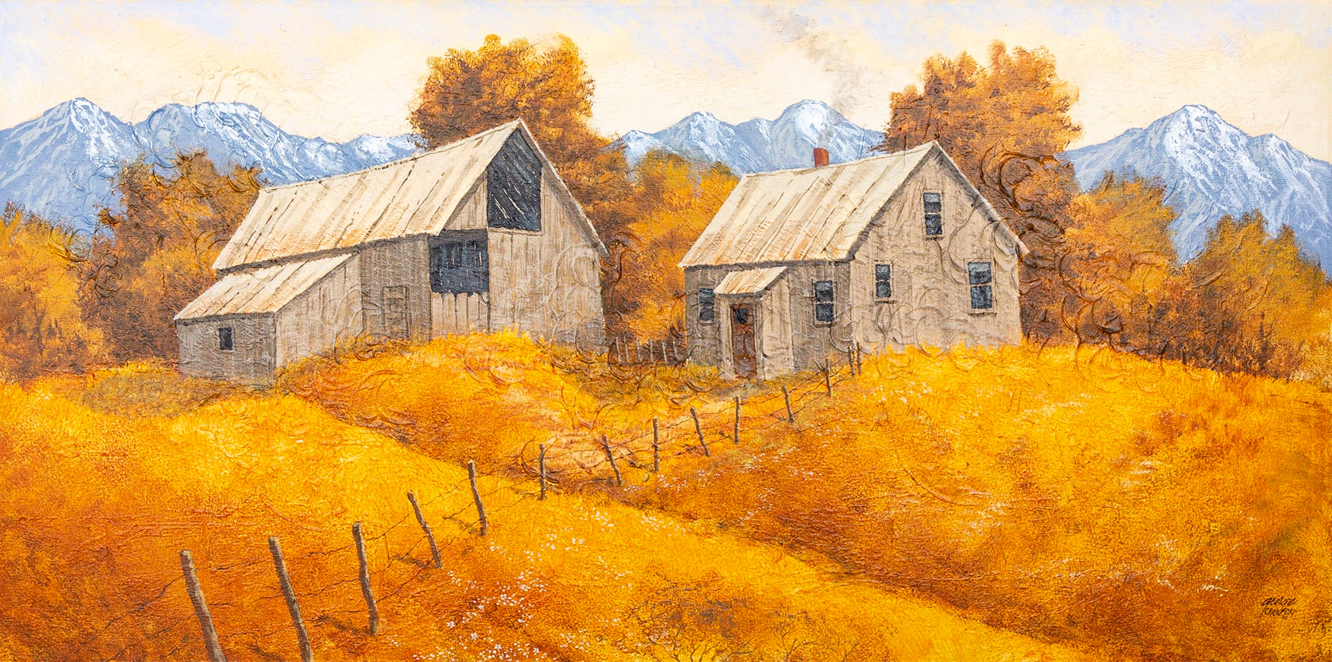 Hilltop Farm; Acrylic on canvas; 24  x 48  inches; © 2020