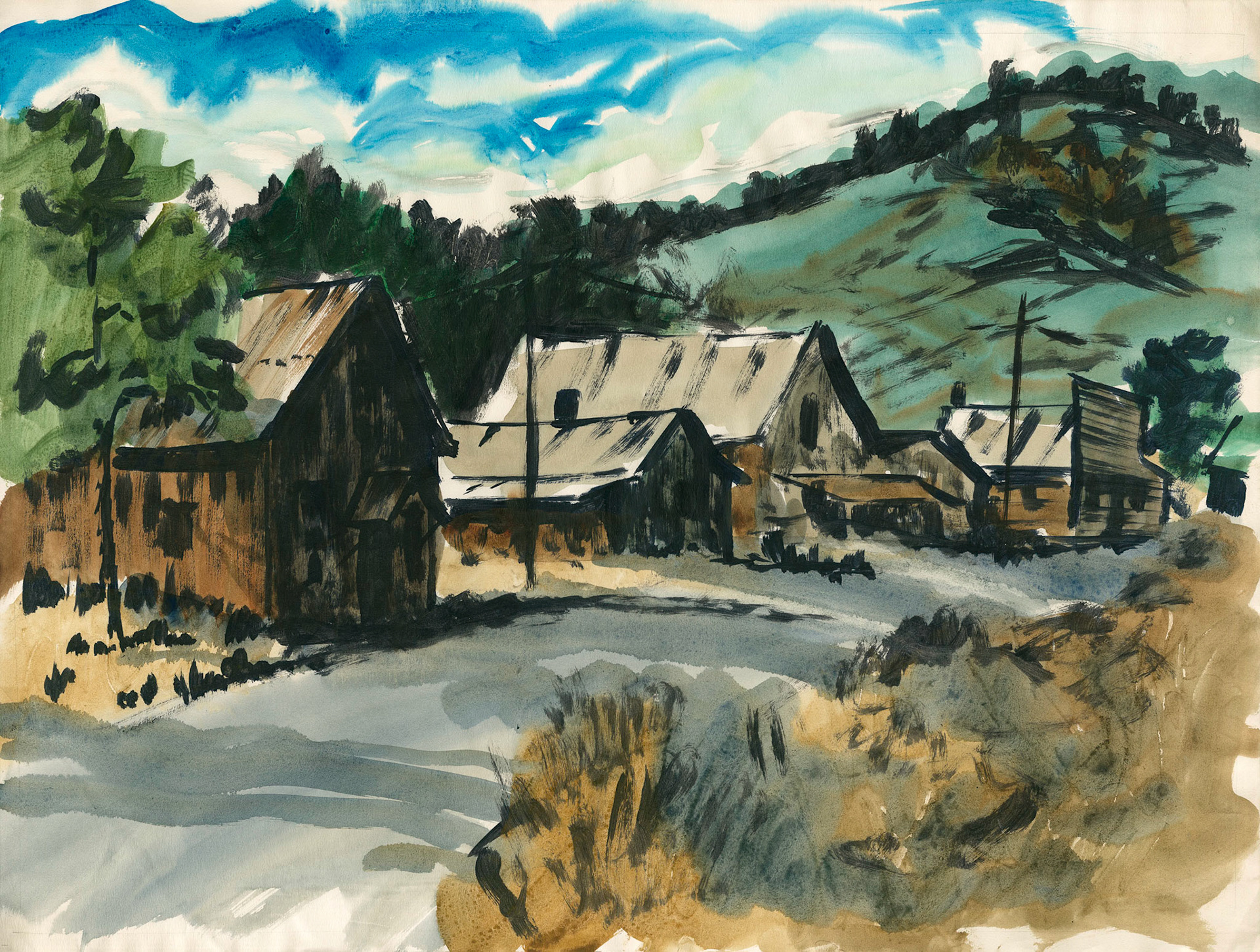 Untitled {Small Mountain Town}; Acrylic watercolor on paper; 18 x 24 inches; ©