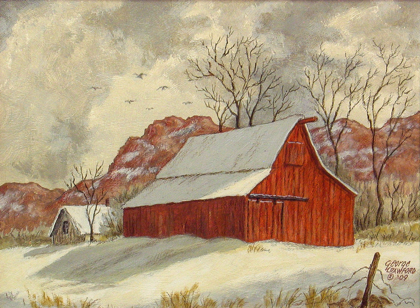 Snow Shadows; 9 x 12 inches; Acrylic on panel; © 2009