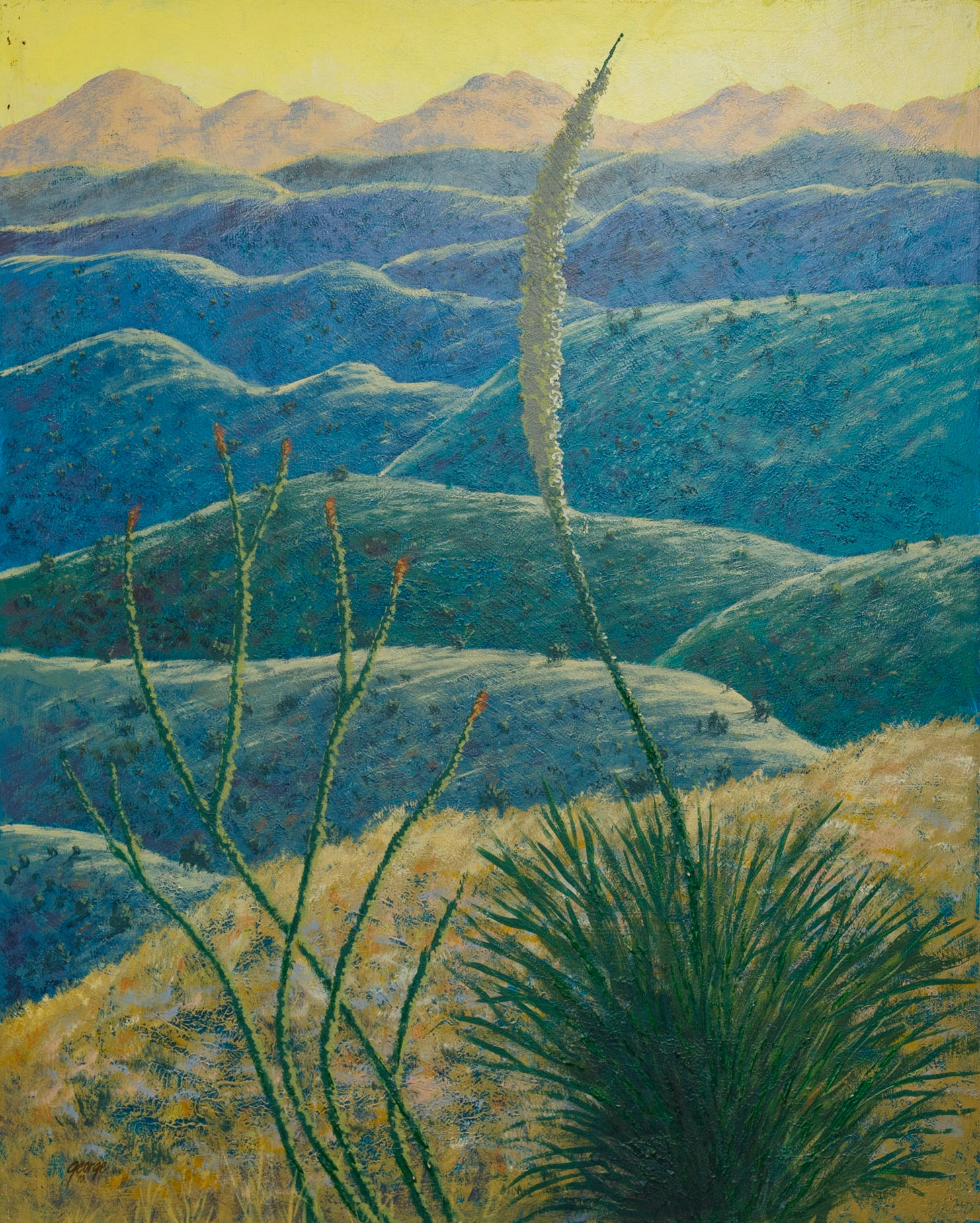 The Eternal Hills; Acrylic on panel (damage in upper-left corner); 30 x 24 inches; © 2010