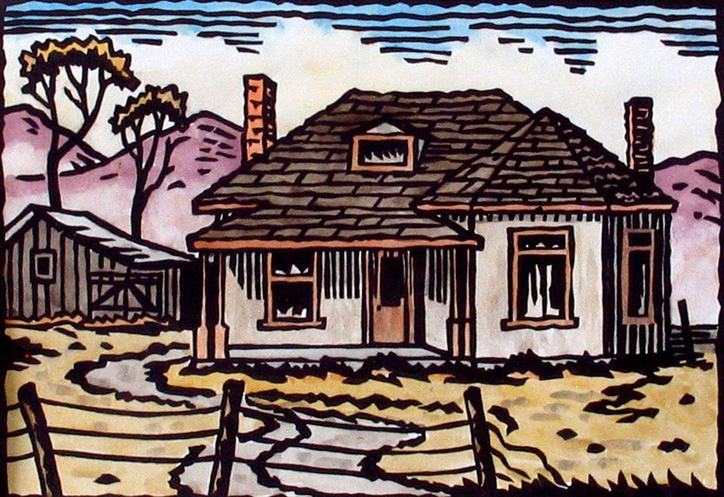 Country Home #1; 7 x 9 inches; Hand-colored relief print; Edition of 20; © 2011