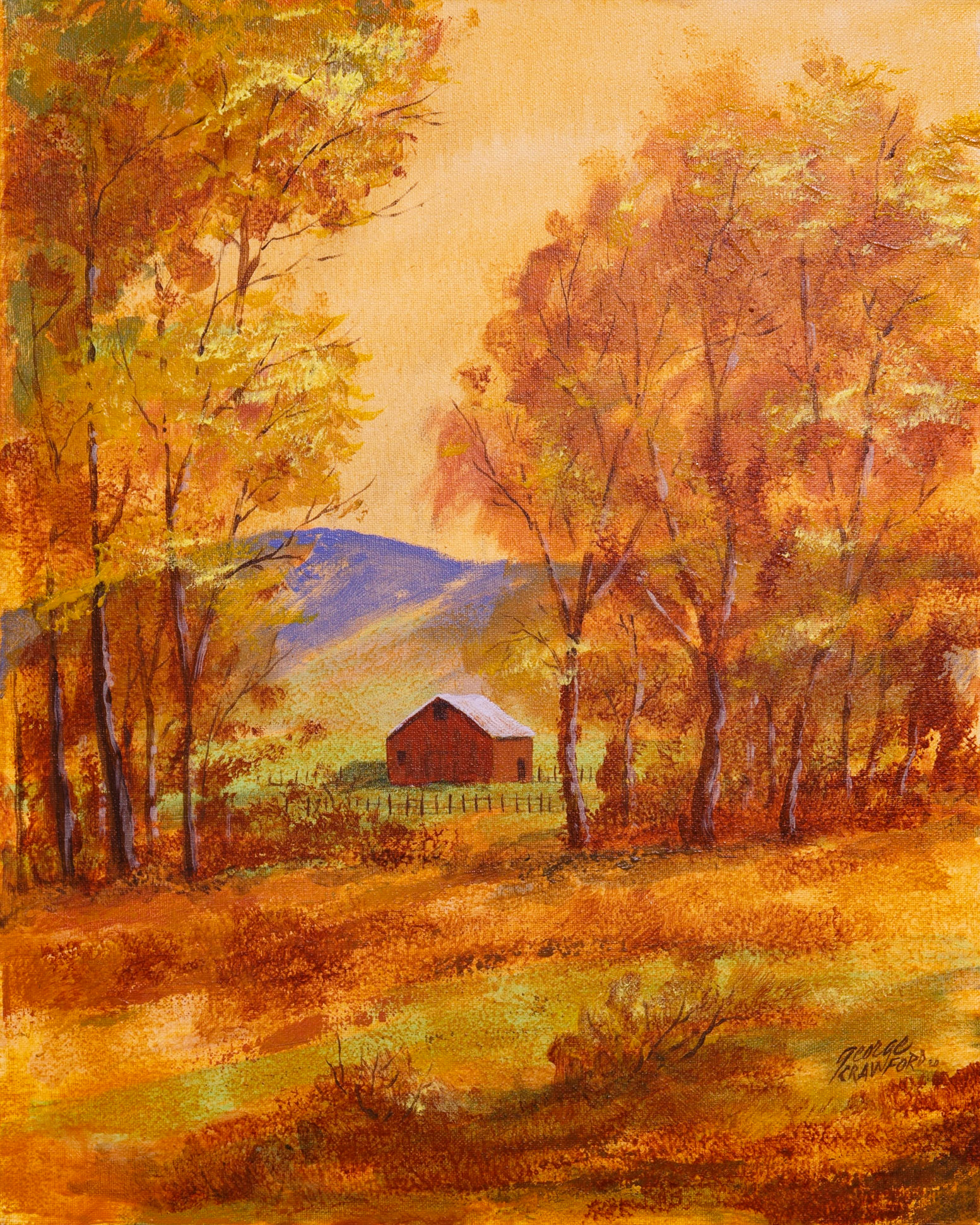 Untitled {Red Barn}; Acrycic on canvas; 20 x 16 inches; © 2020