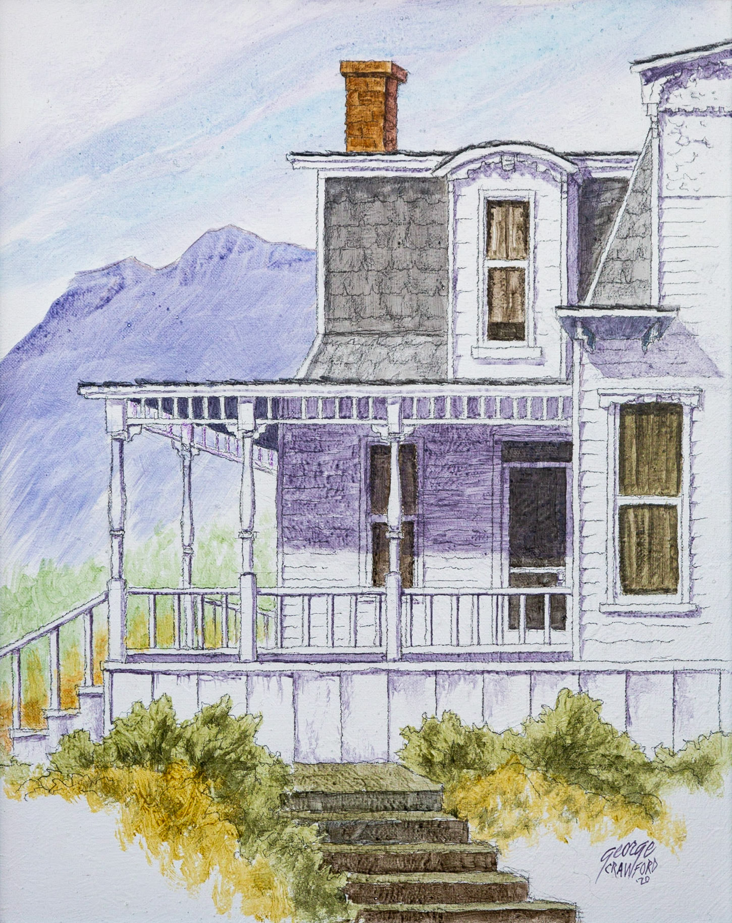 White House with Porch; Acrylic on Canvas; 20 x 16 inches; © 2020