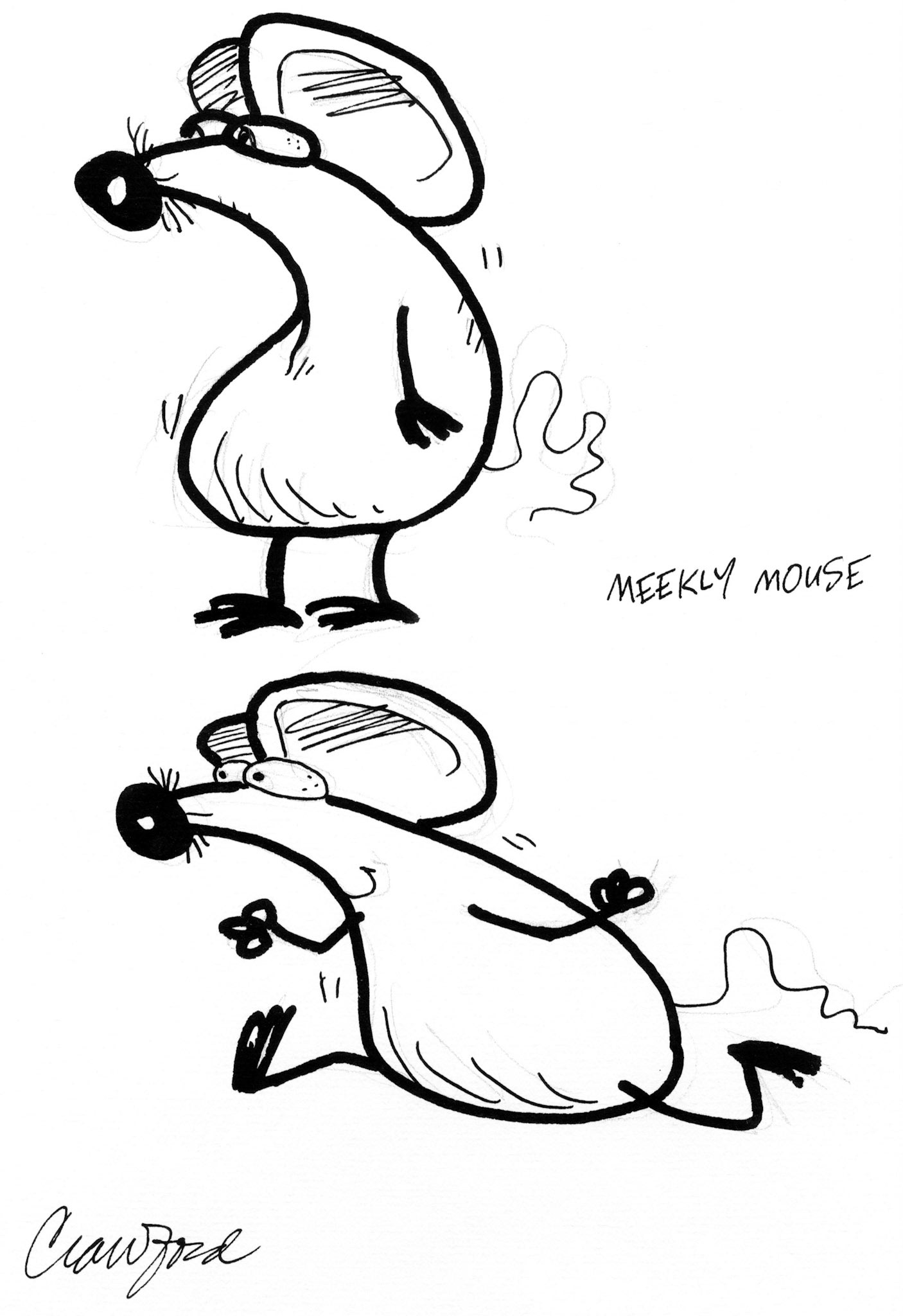 Meekly Mouse; Pen and ink drawing