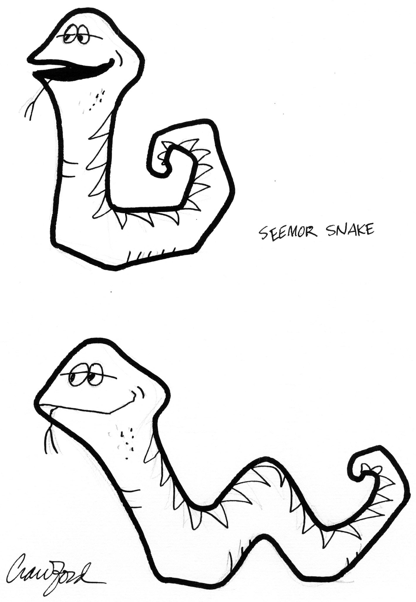 Seemor Snake; Pen and ink drawing