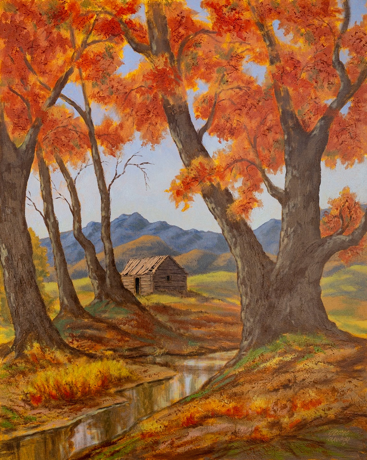 The Old Cabin Has Seen Better Days; Acrylic on canvas; 30  x 24  inches;  © 2019