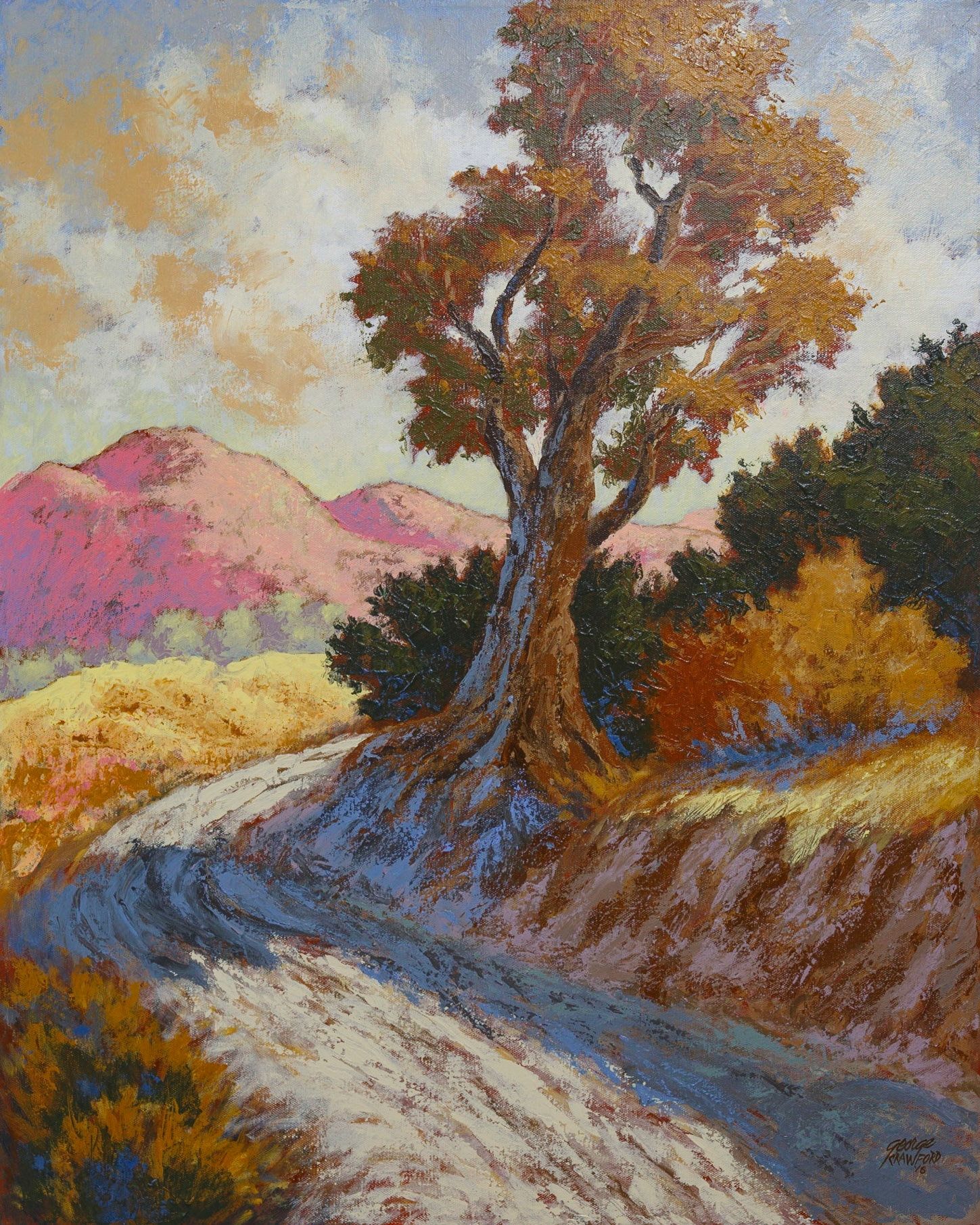 Around the Bend, Past the Leaning Tree; Acrylic on Canvas; 30 x 24 inches; © 2016