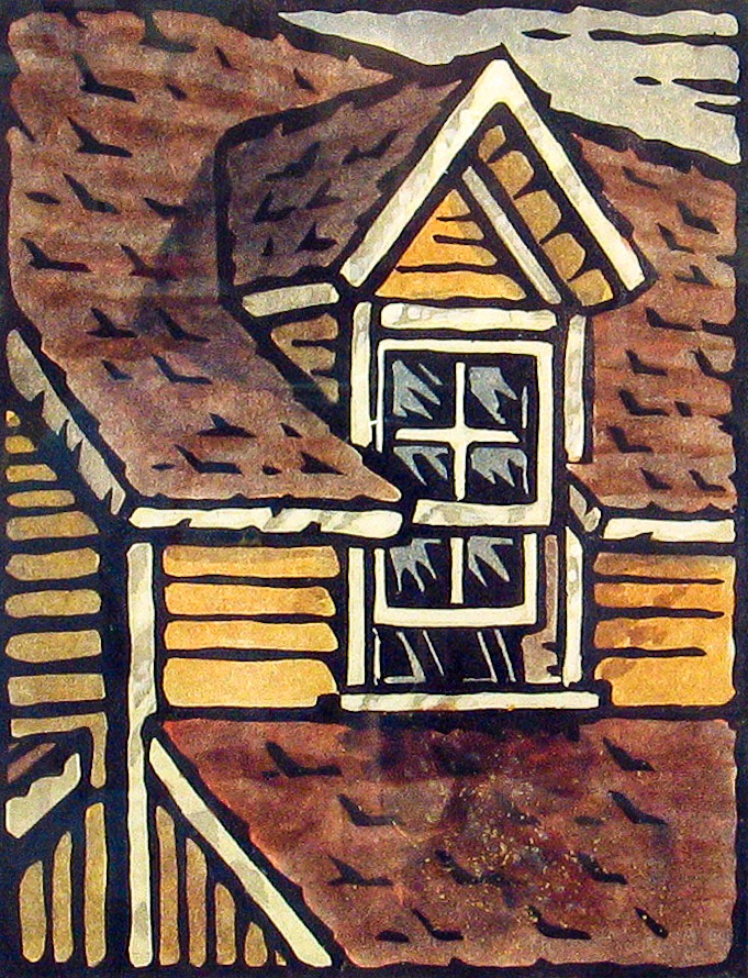 Upper Room; 9 x 7 inches; Hand-colored relief print; Edition of 20