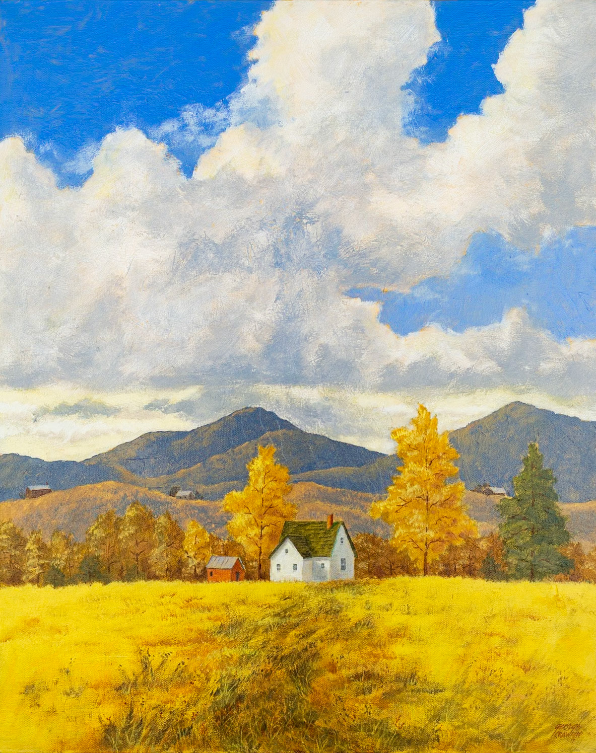 White Farmhouse; Acrylic on canvas; 30  x 24  inches; © 2017