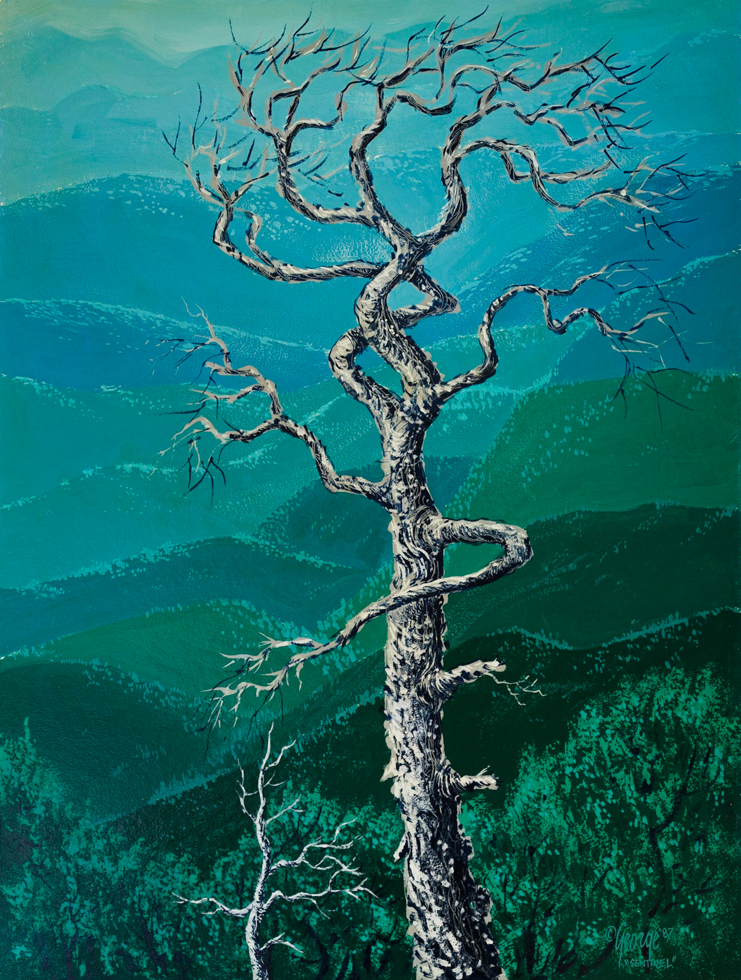 Sentinel; Enamel on panel; 32 x 24 inches; © 1987