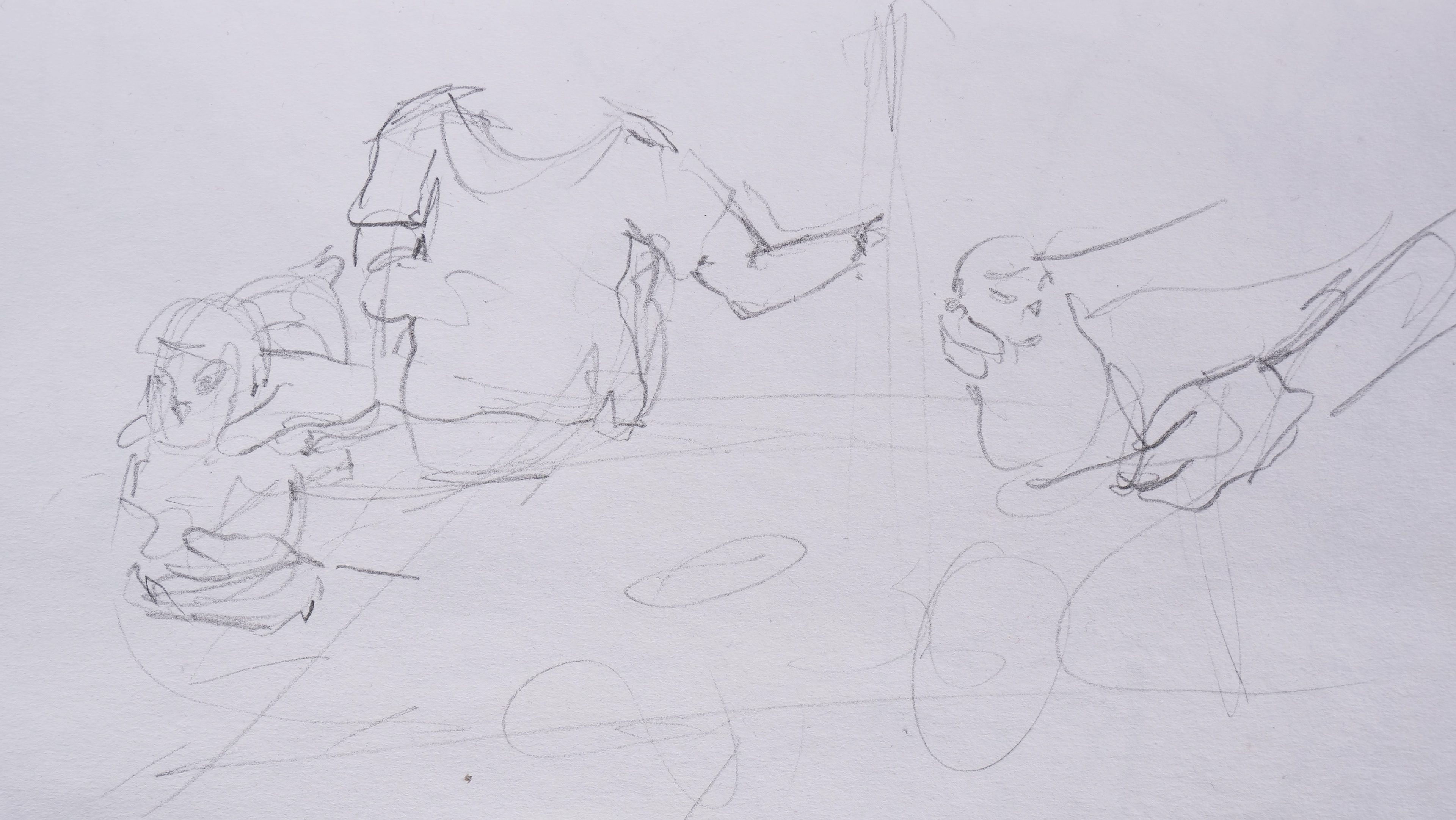 drawing of children drawing the Mochica and Nazca objects at Manchester Museum.