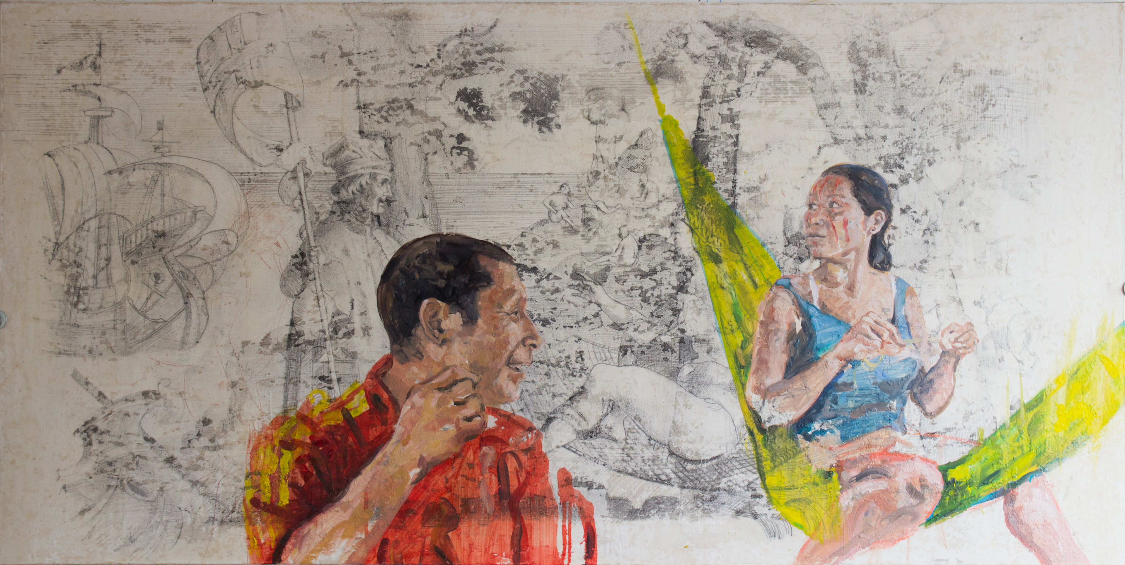 Nükaks over the Interpretation of indigenous according to a European Theodor Galle after Johannes Stradanus . Pencils and Oil on canvas