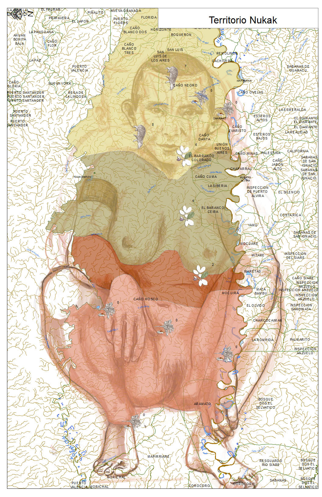 Nükak body map over an cartography