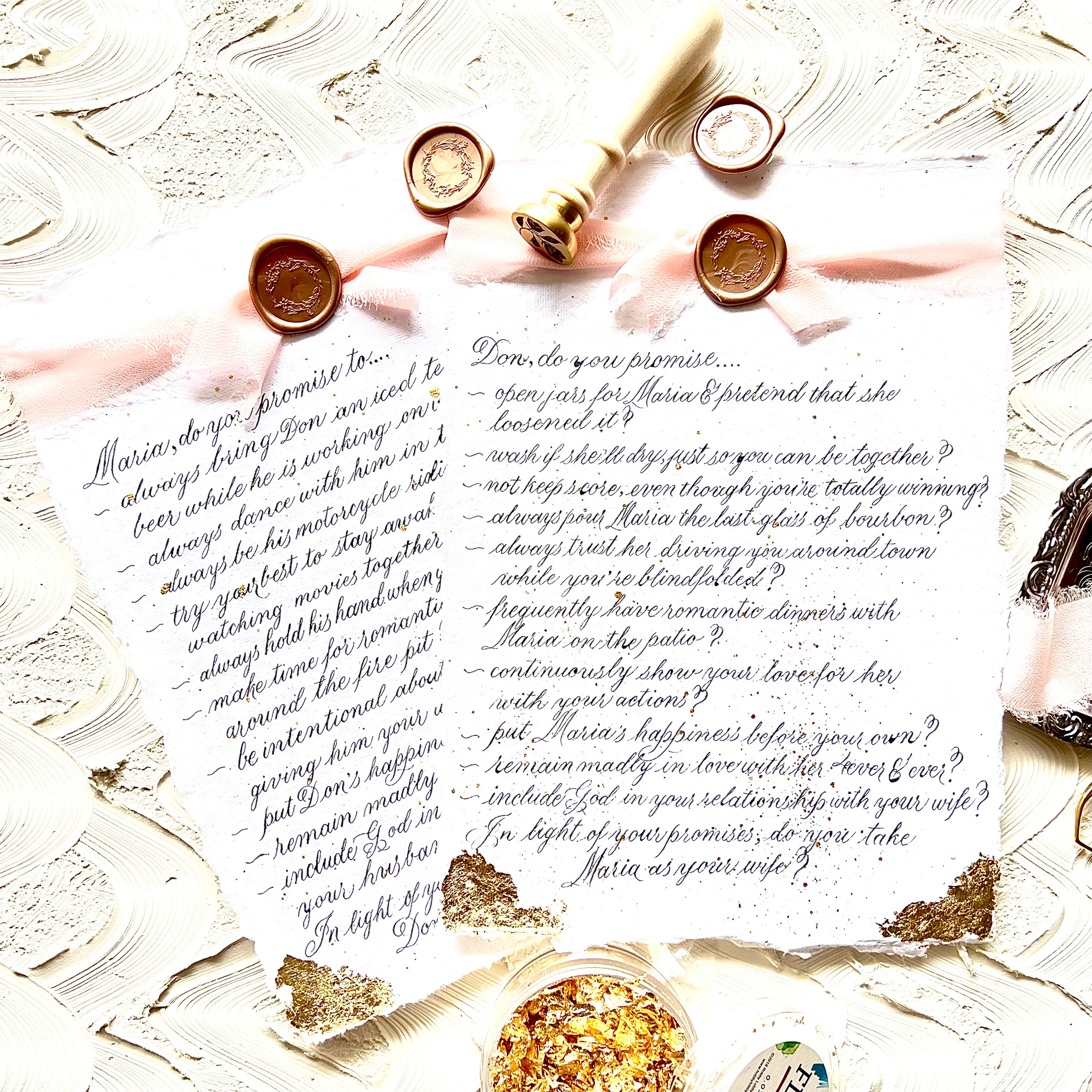 CUSTOM CALLIGRAPHY VOWS WITH WAX SEAL DETAILS