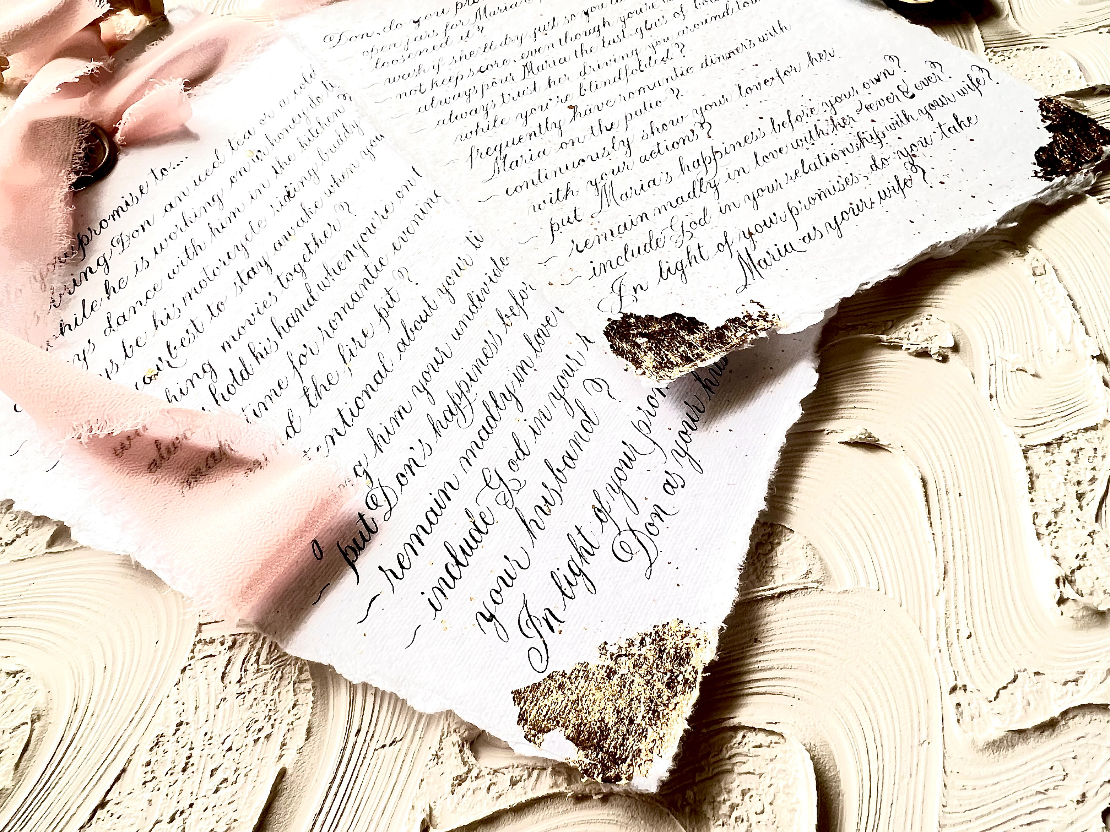 CUSTOM CALLIGRAPHY VOWS WITH GOLDEN ACCENT DETAIL