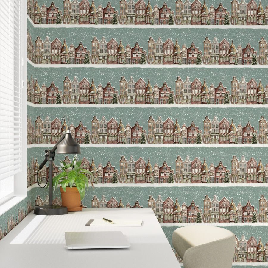 Wallpaper Design Featuring Cute Dutch Houses