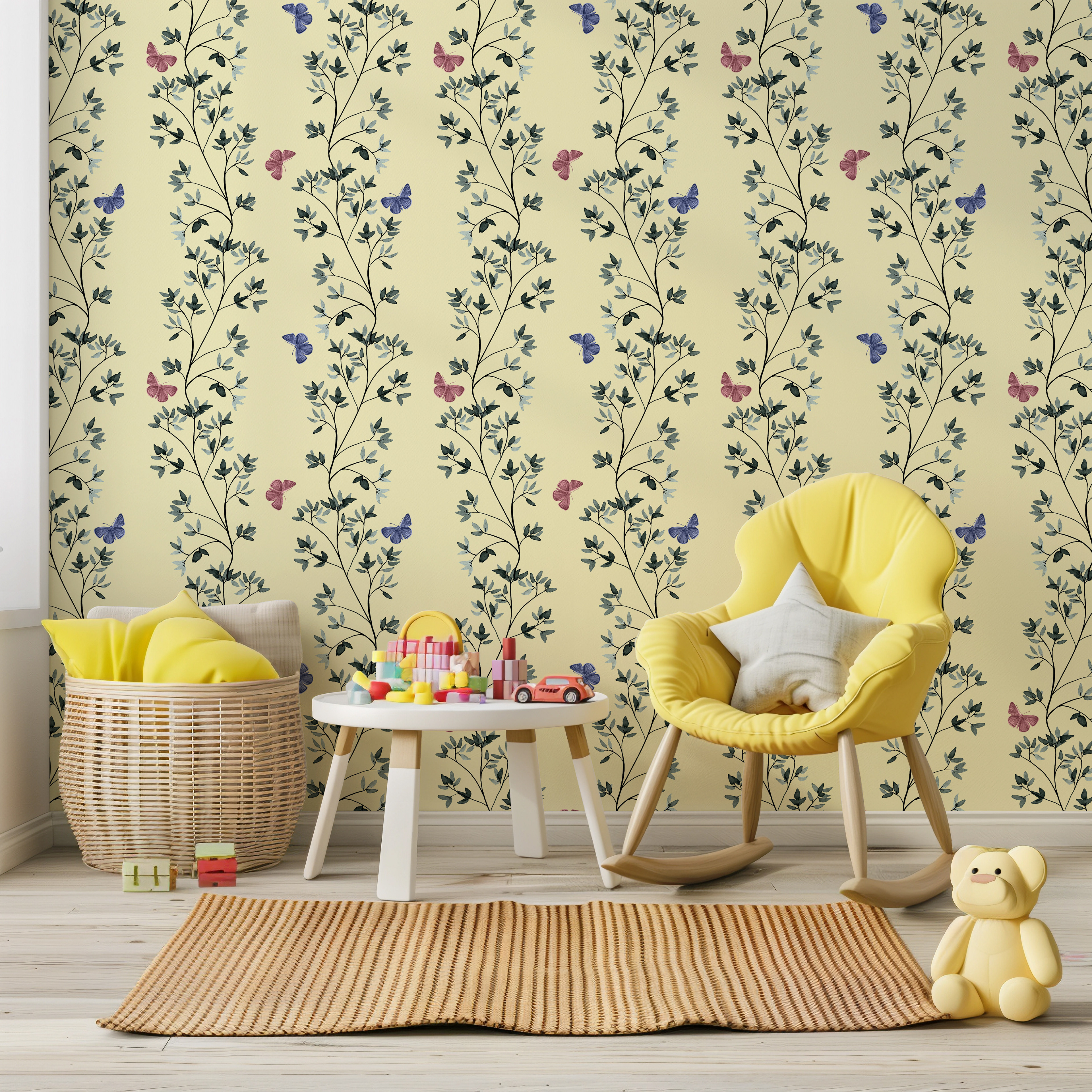 Butter Yellow Nursery Wallpaper Butterflies