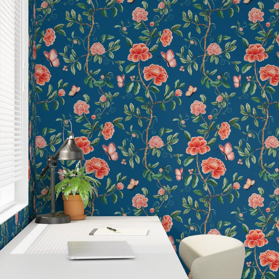 Bridgerton inspired Chinoiserie Wallpaper Royal Blue